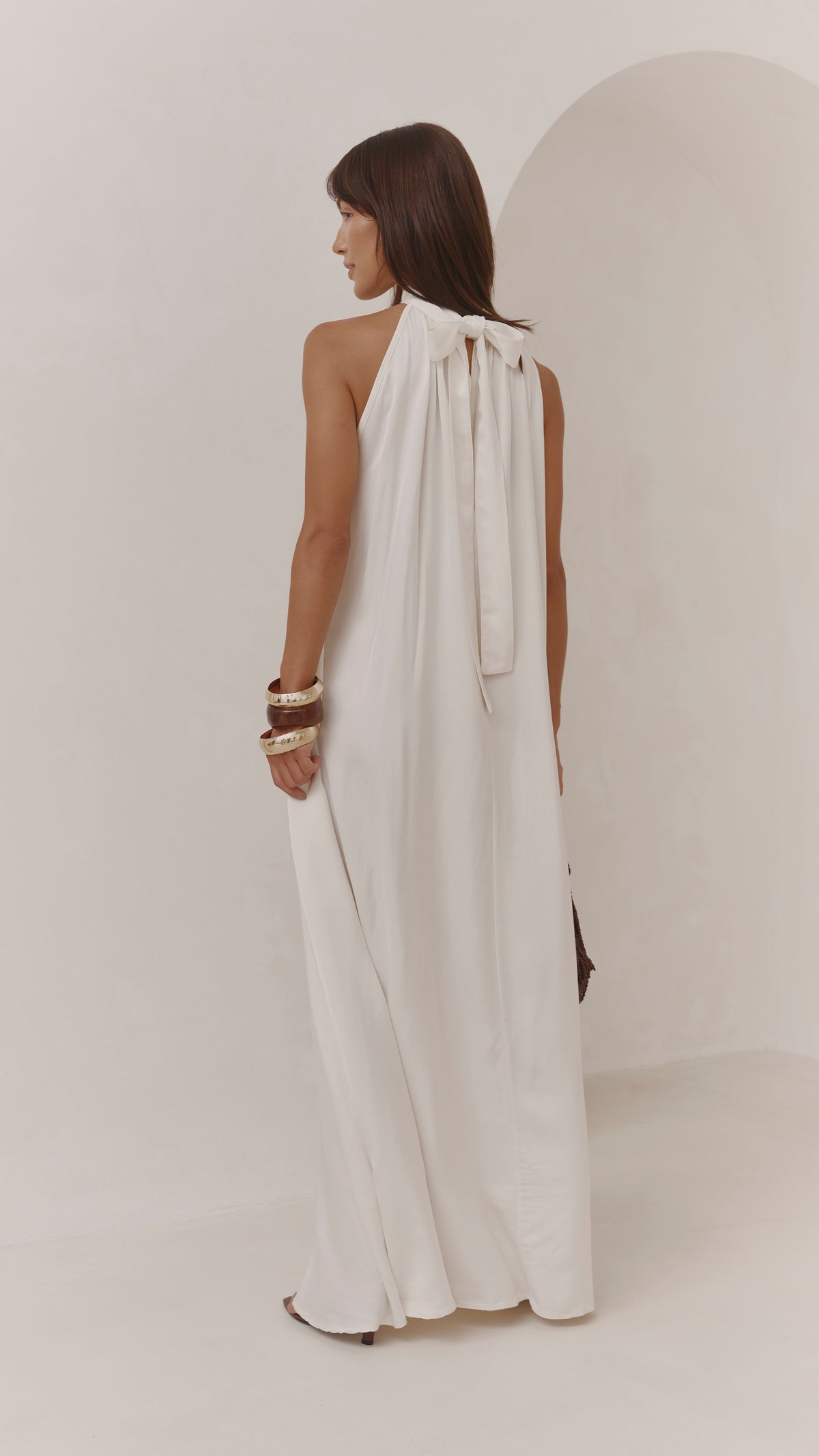 Everly Column Satin Dress - Oyster