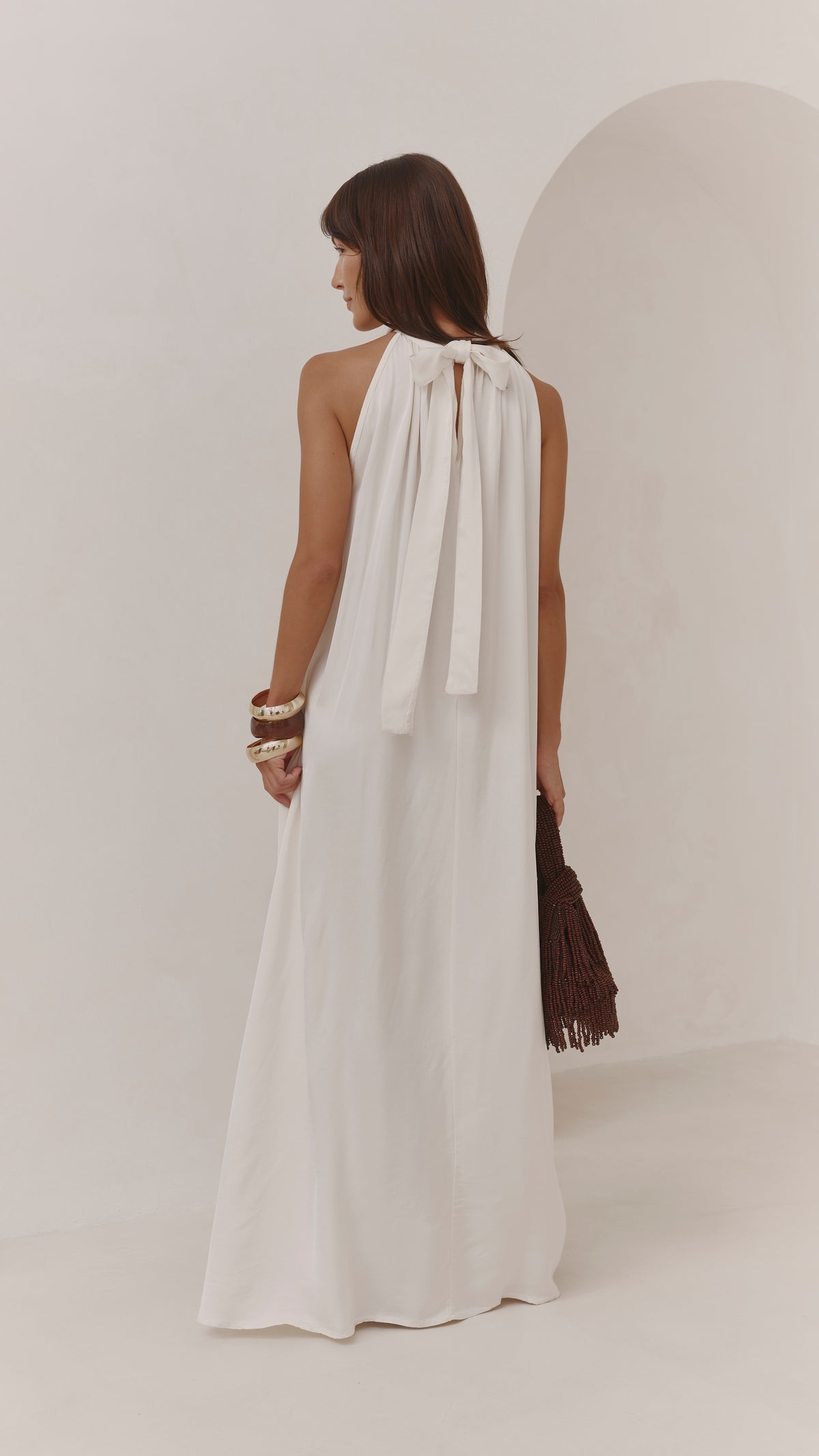 Everly Column Satin Dress - Oyster