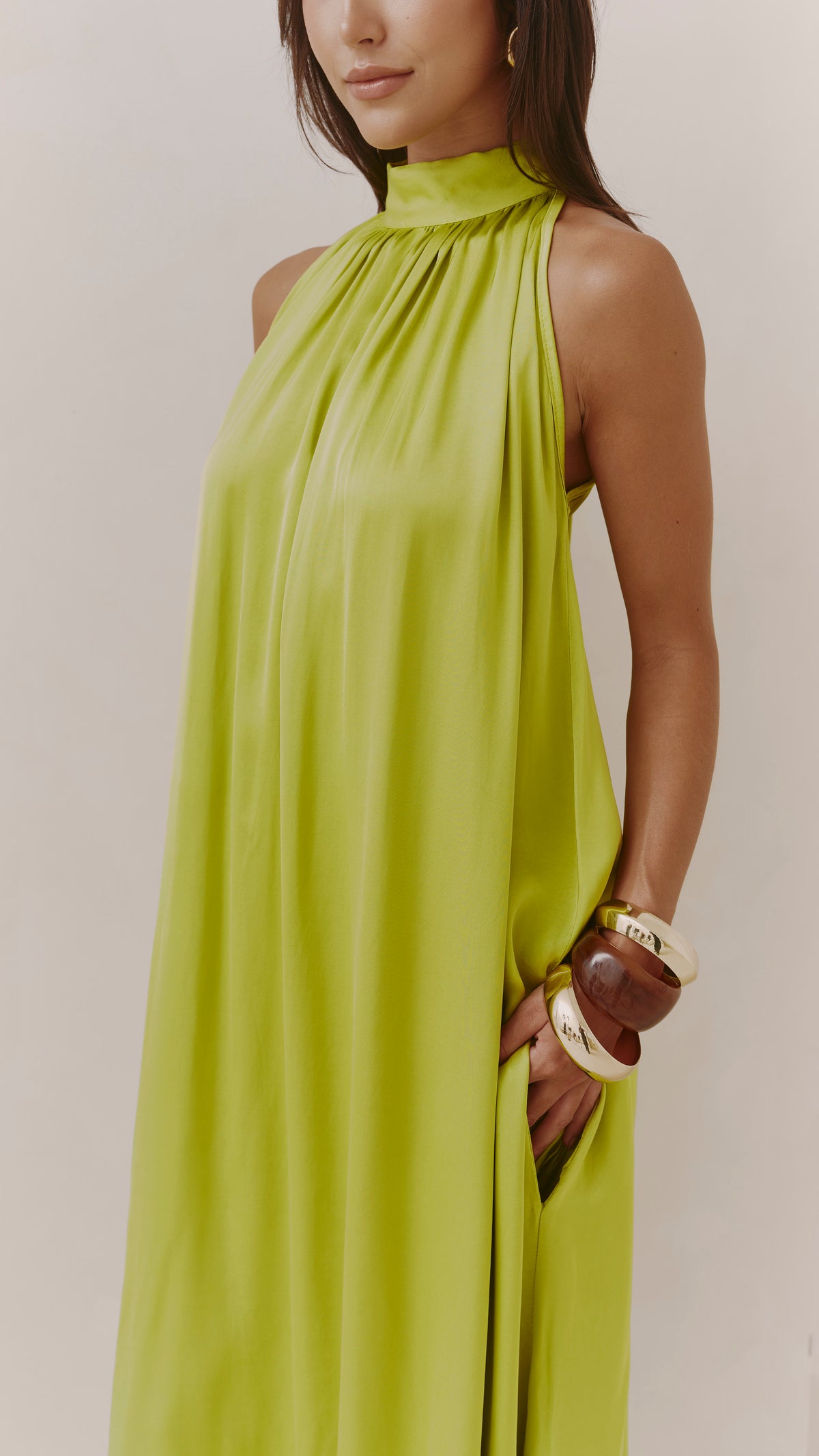 Everly Column Satin Dress - Chartreuse