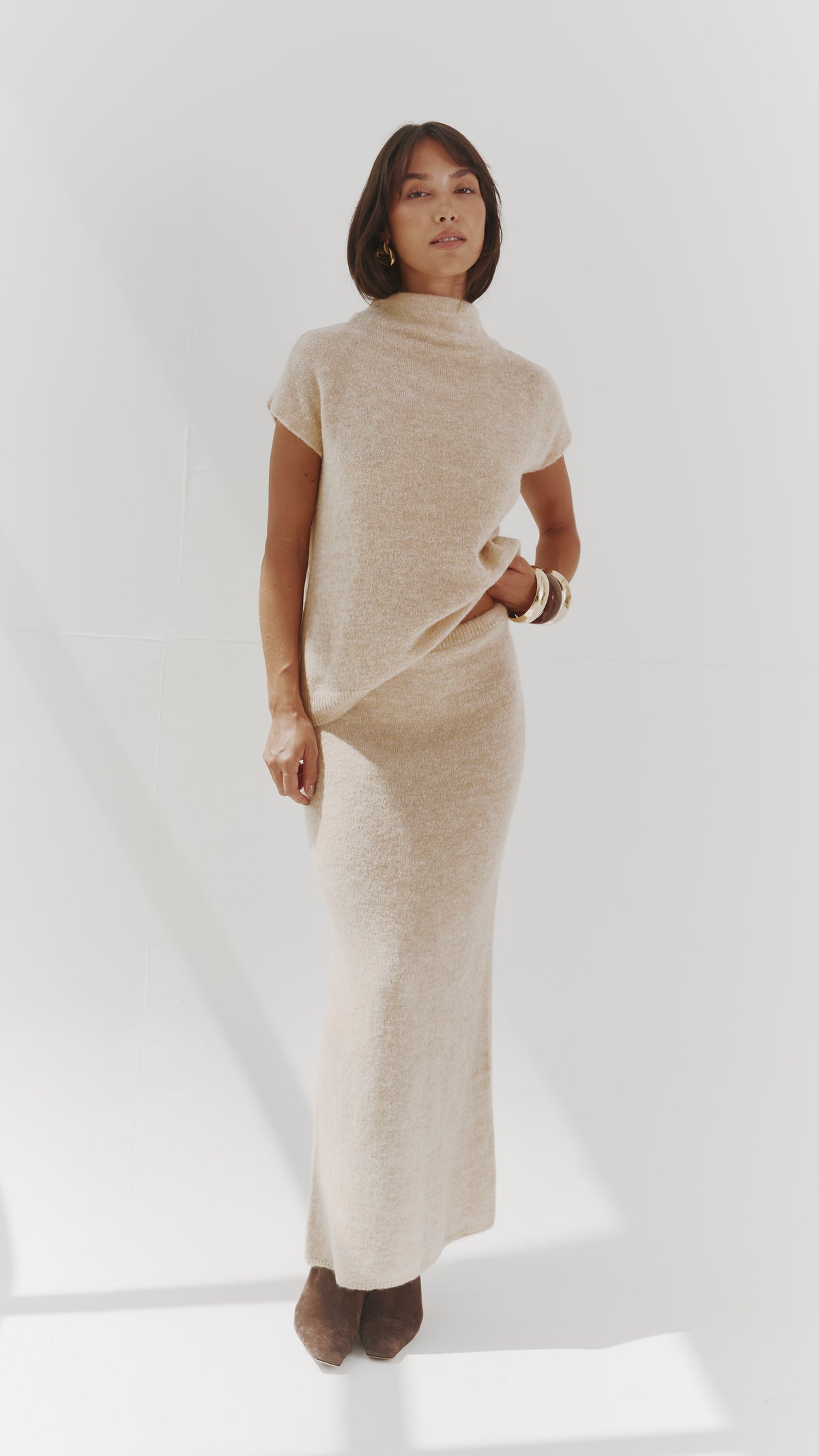 Aura Alpaca blend knit skirt - Sand