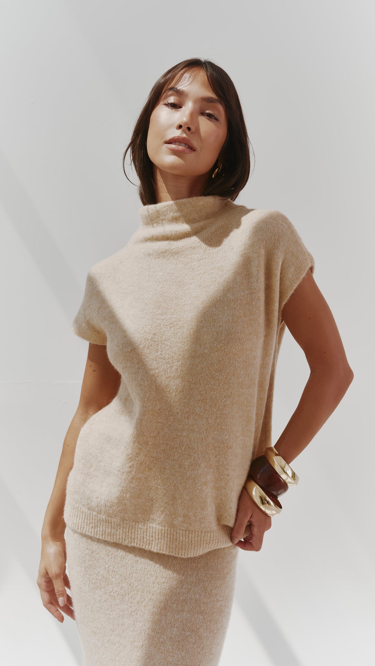 Aura Alpaca blend knit top - Sand