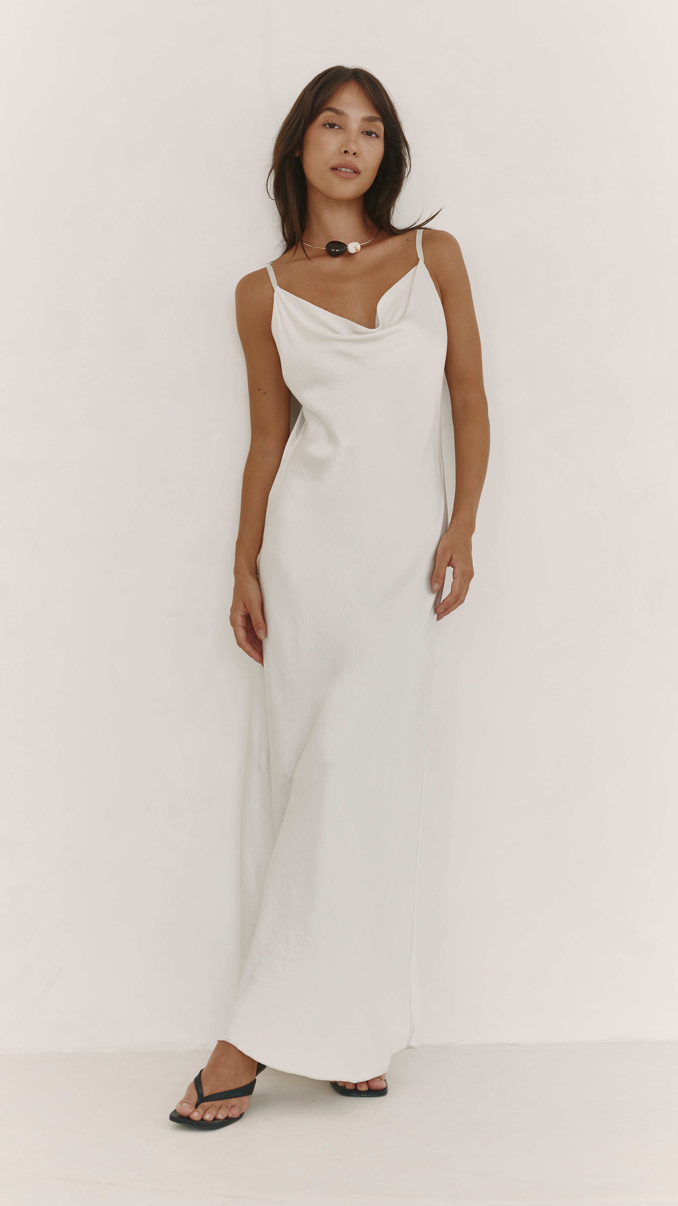 Alena Satin Dress - Pearl