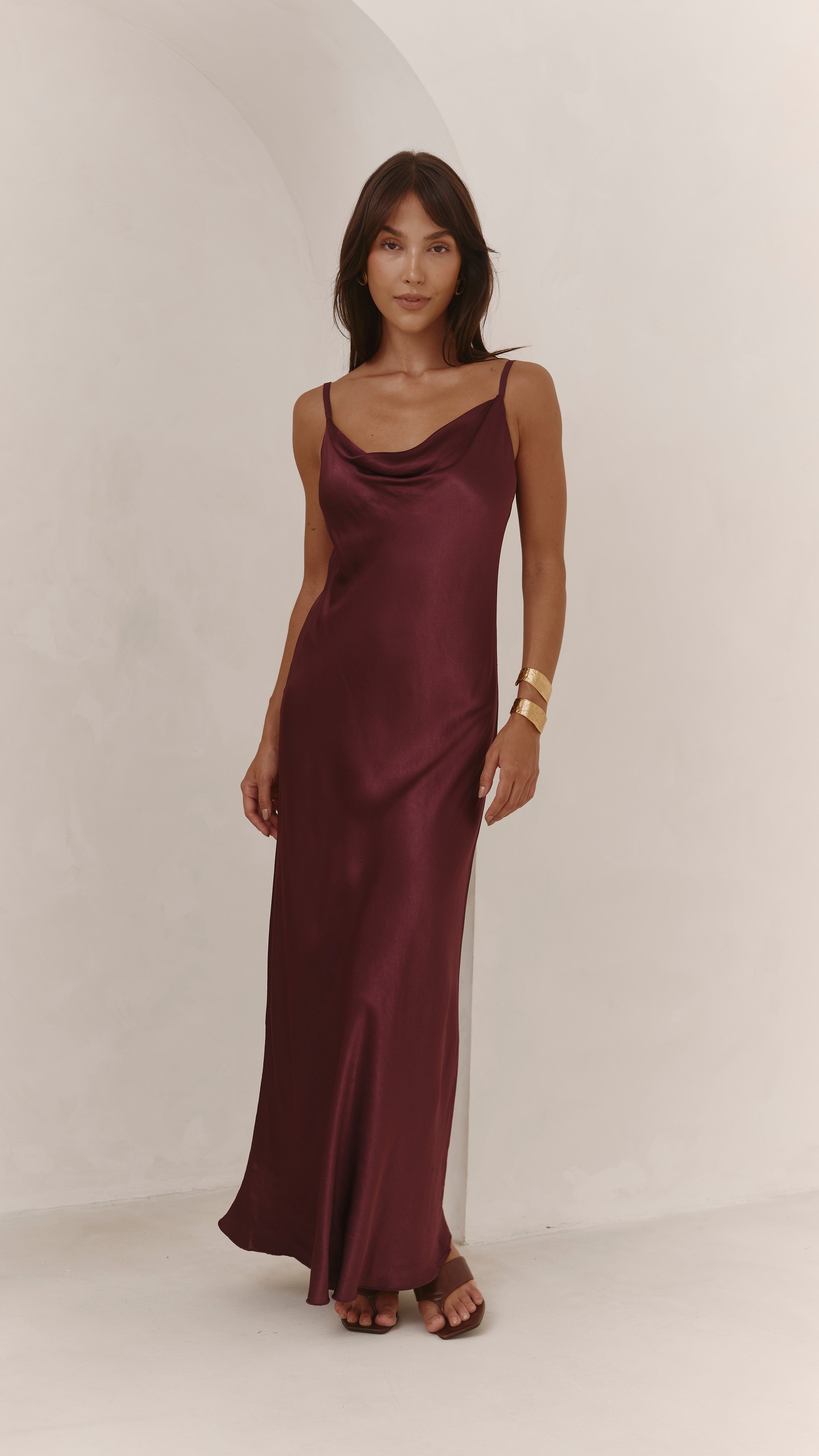 Alena Satin Dress - Burgundy
