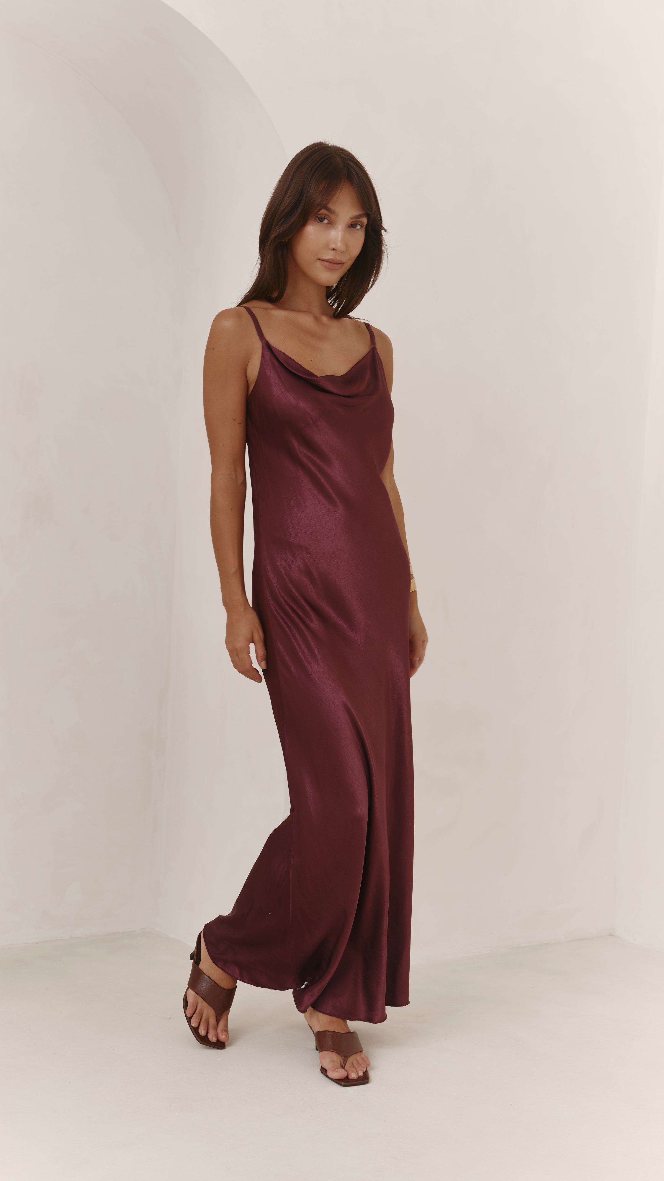 Alena Satin Dress - Burgundy