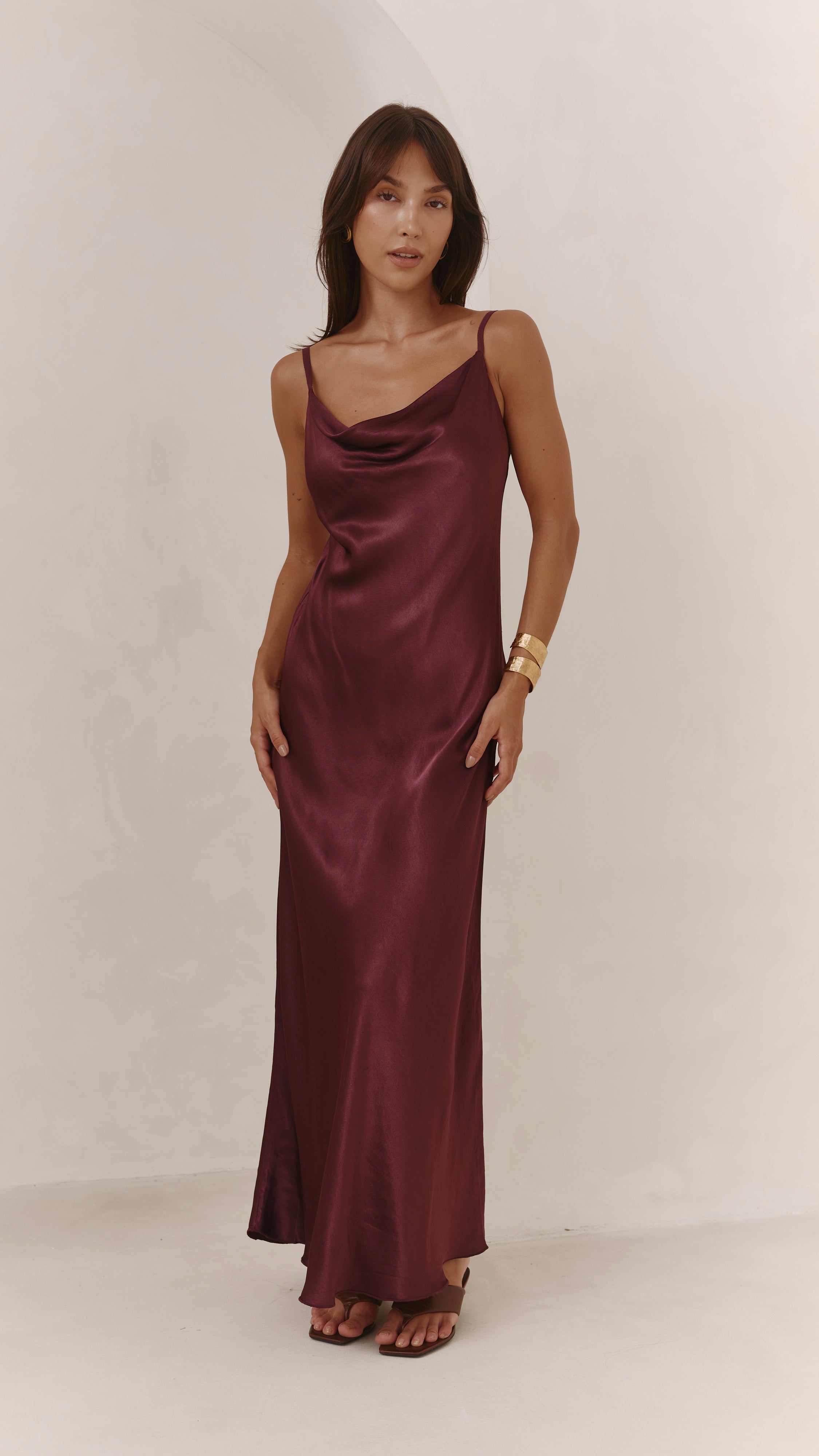 Alena Satin Dress - Burgundy
