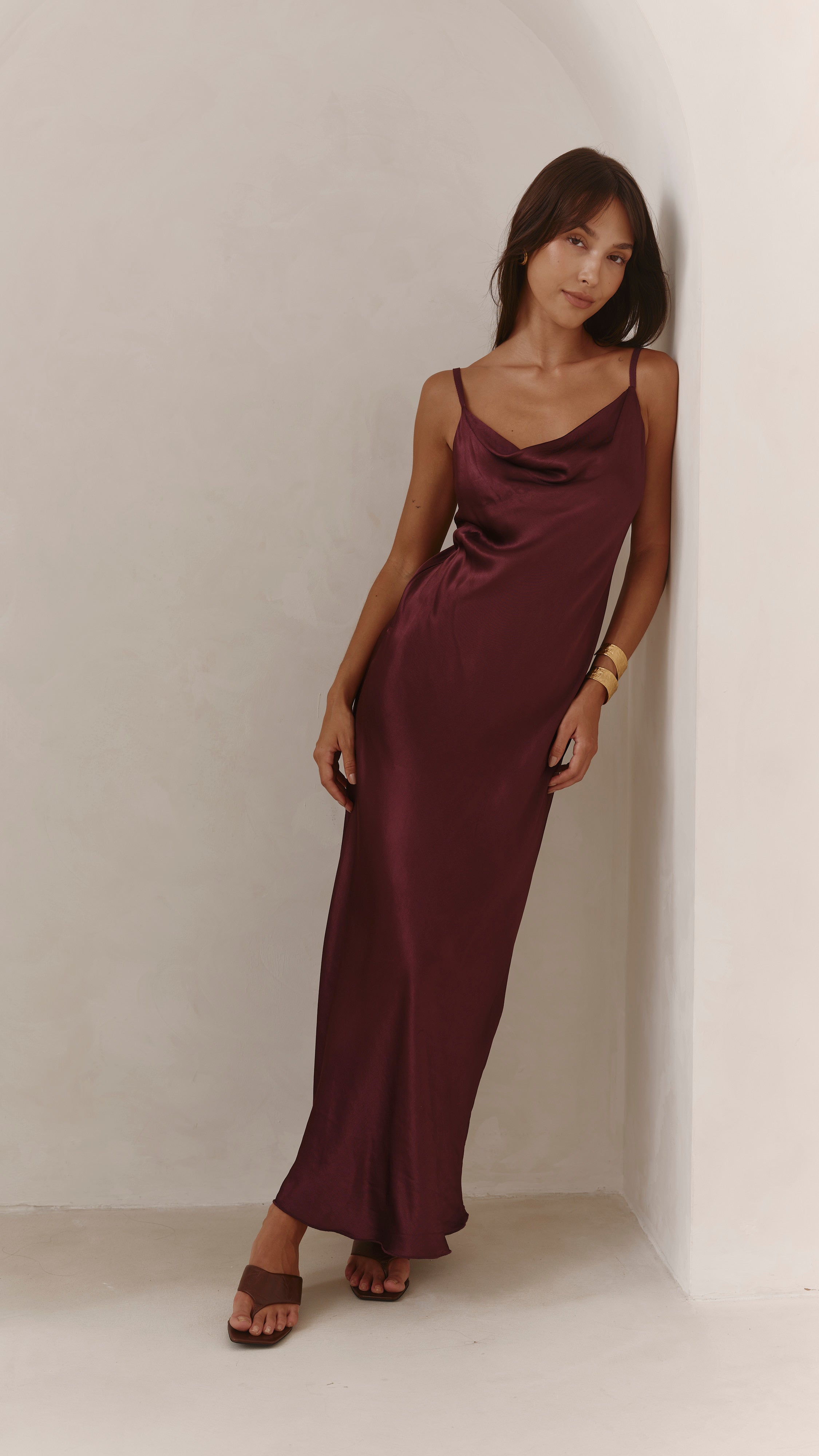 Alena Satin Dress - Burgundy