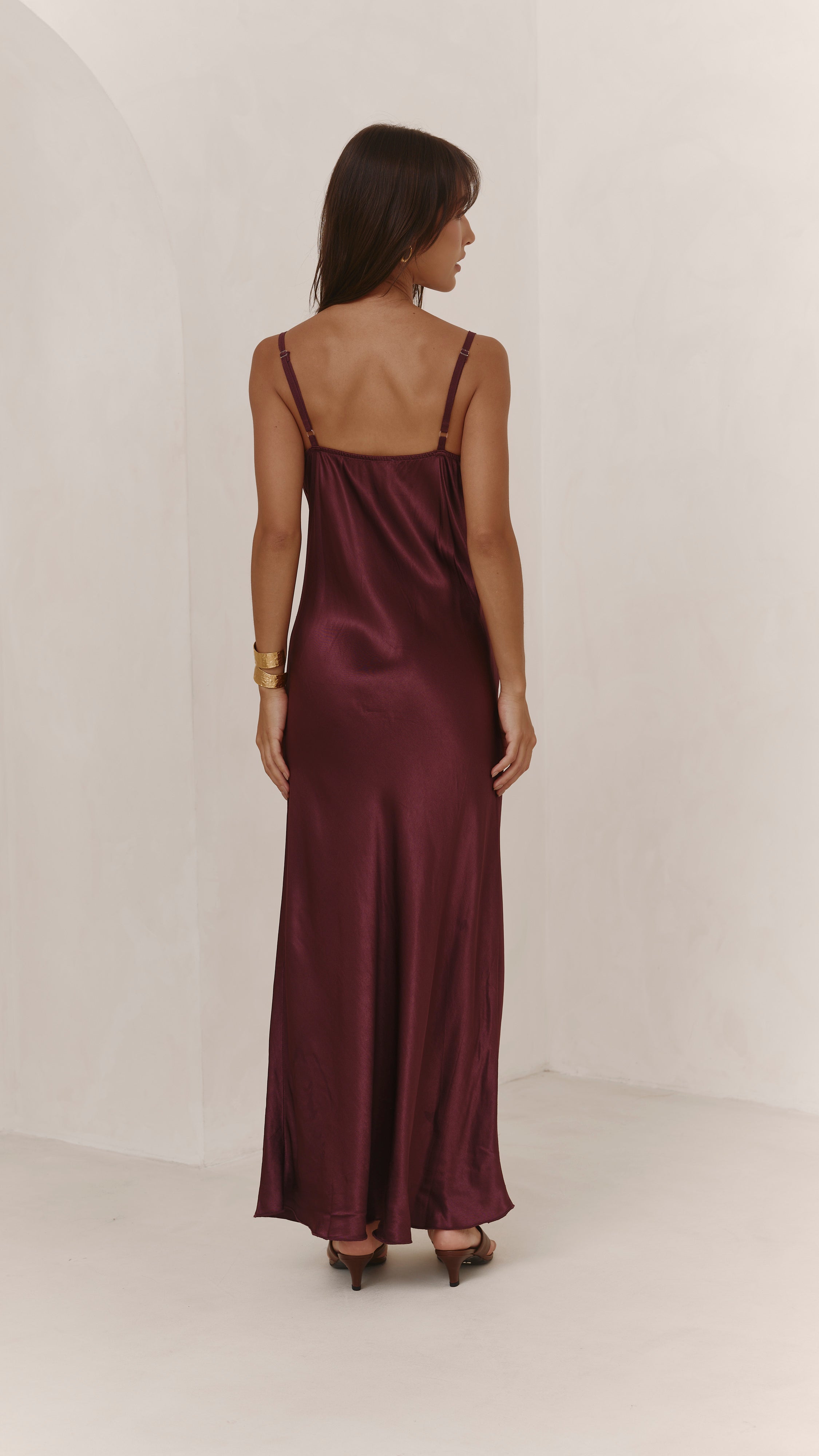 Alena Satin Dress - Burgundy