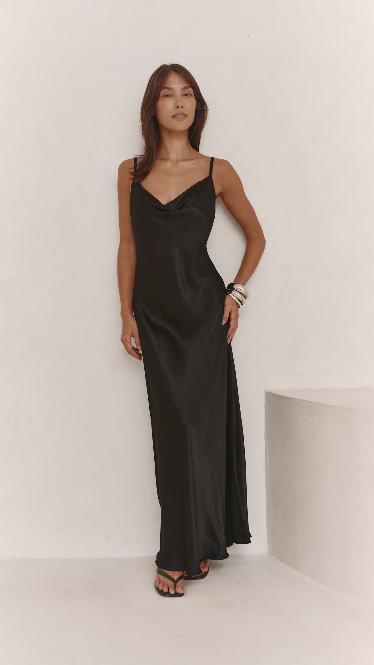 Alena Satin Dress - Black