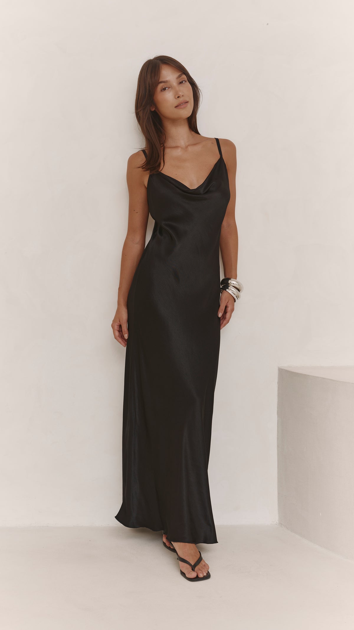 Alena Satin Dress - Black