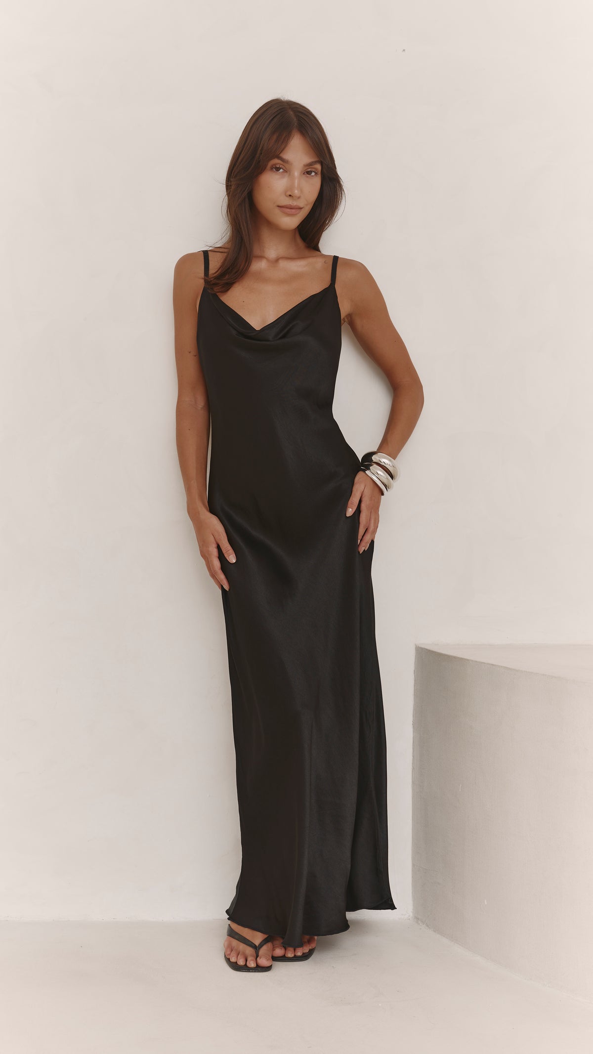 Alena Satin Dress - Black