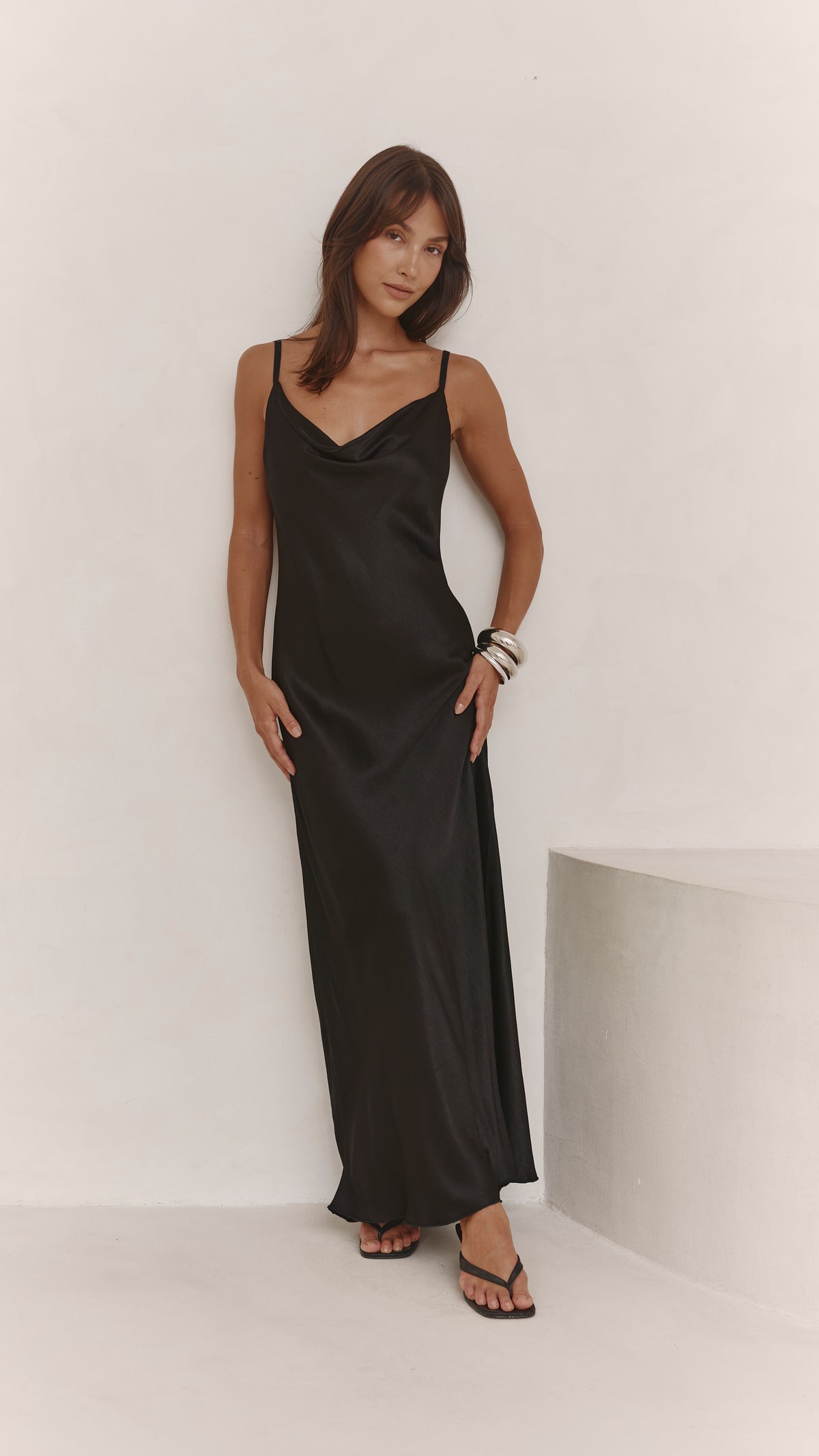 Alena Satin Dress - Black