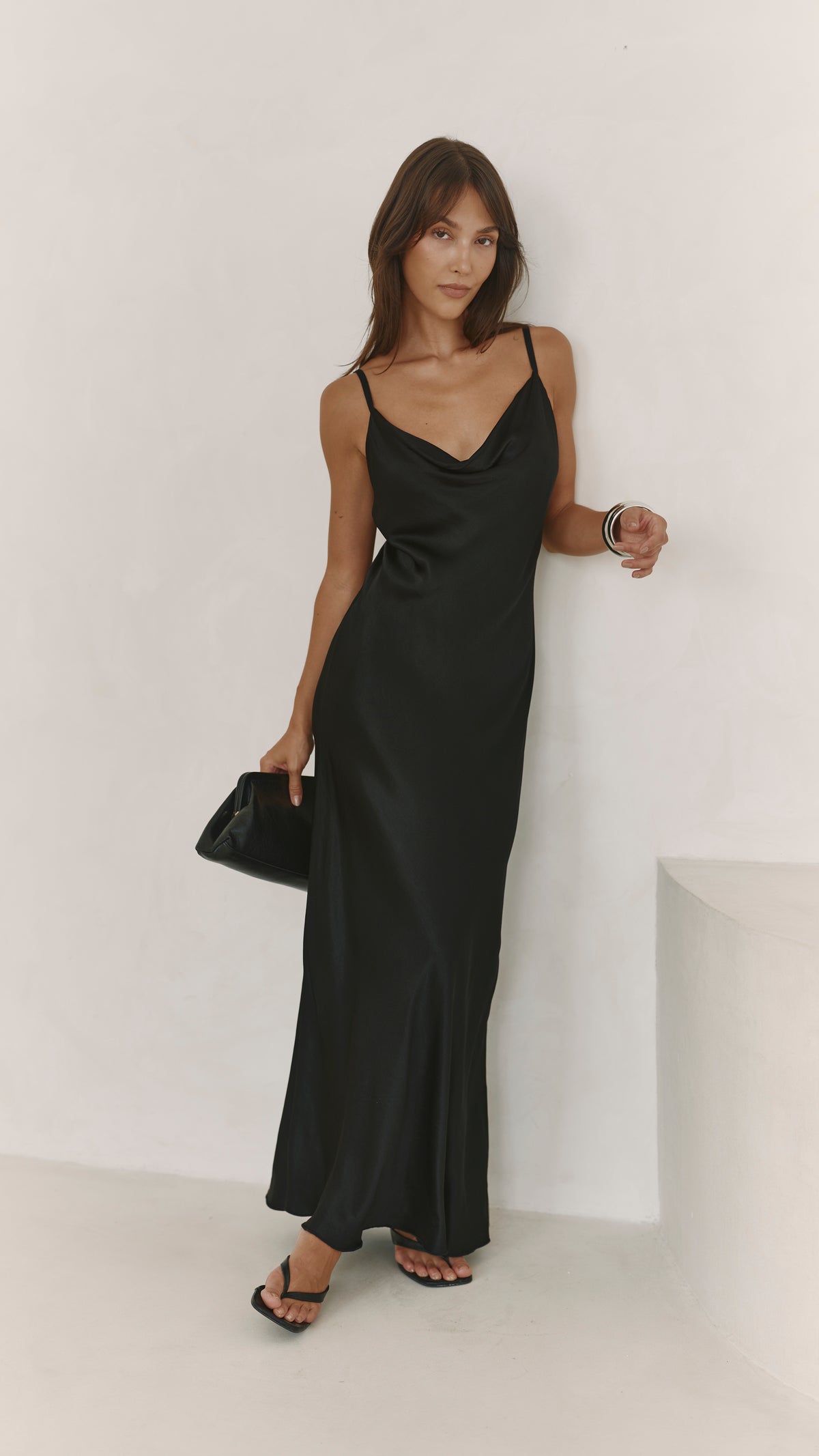 Alena Satin Dress - Black
