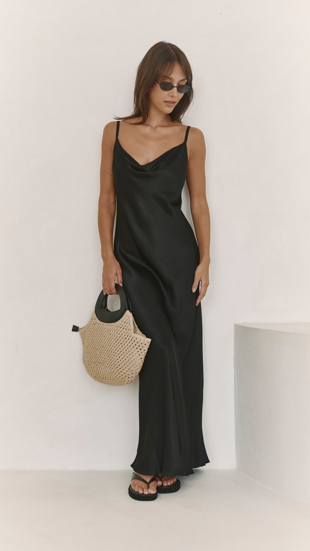 Alena Satin Dress - Black