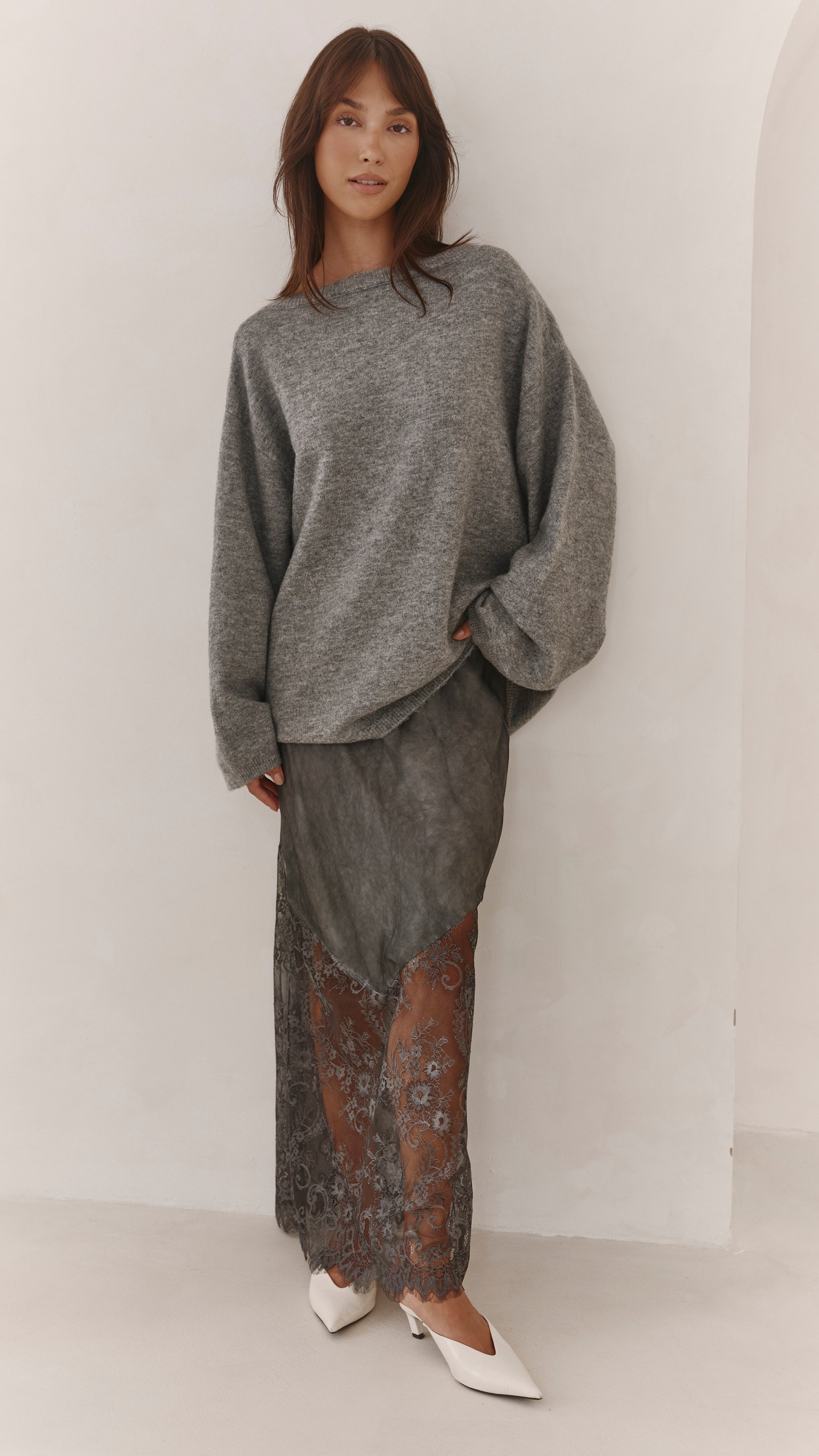 Solene Lace Skirt - Mid Grey