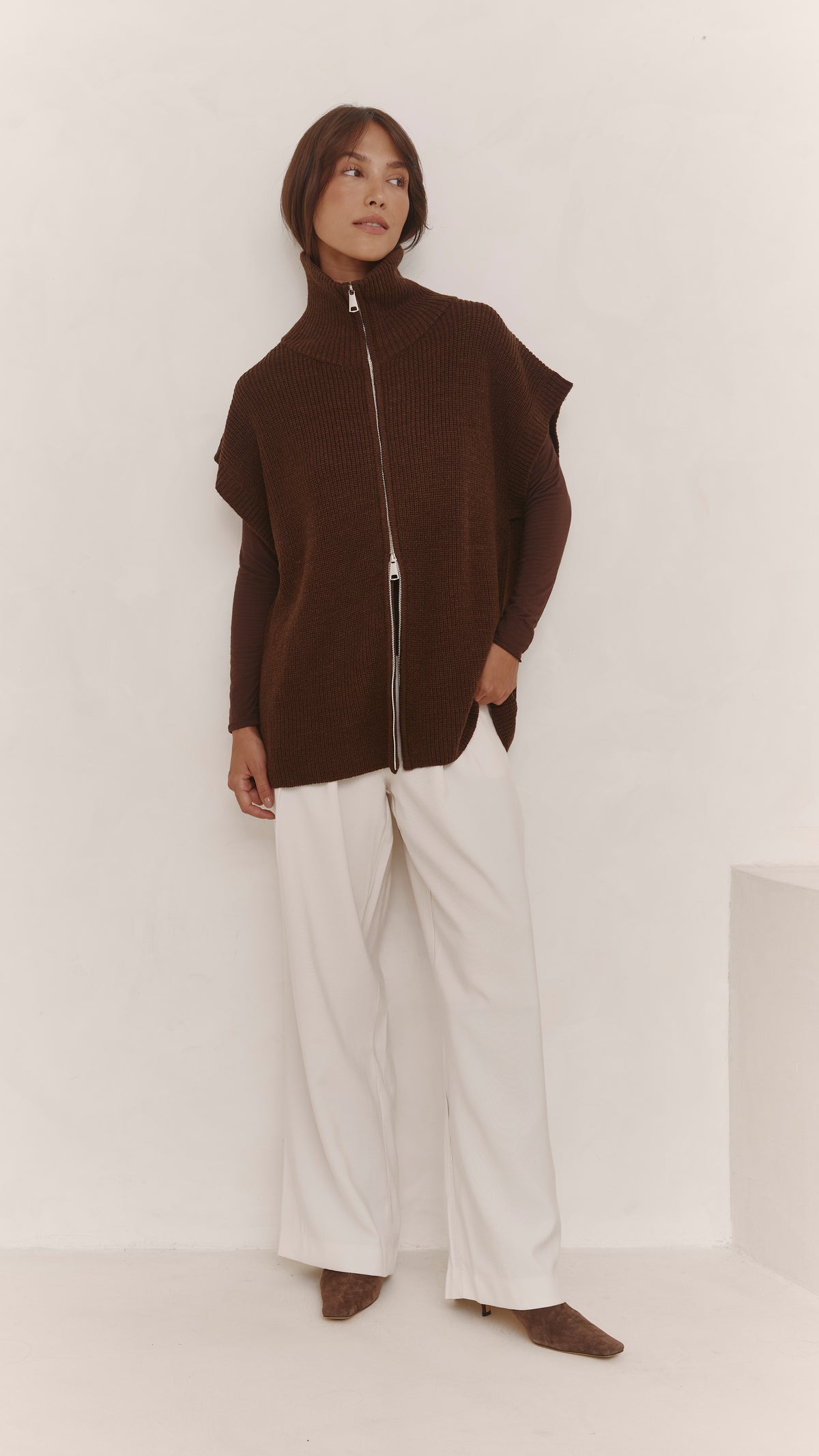 Millie Sleeveless Knit Cardigan - Dark Espresso
