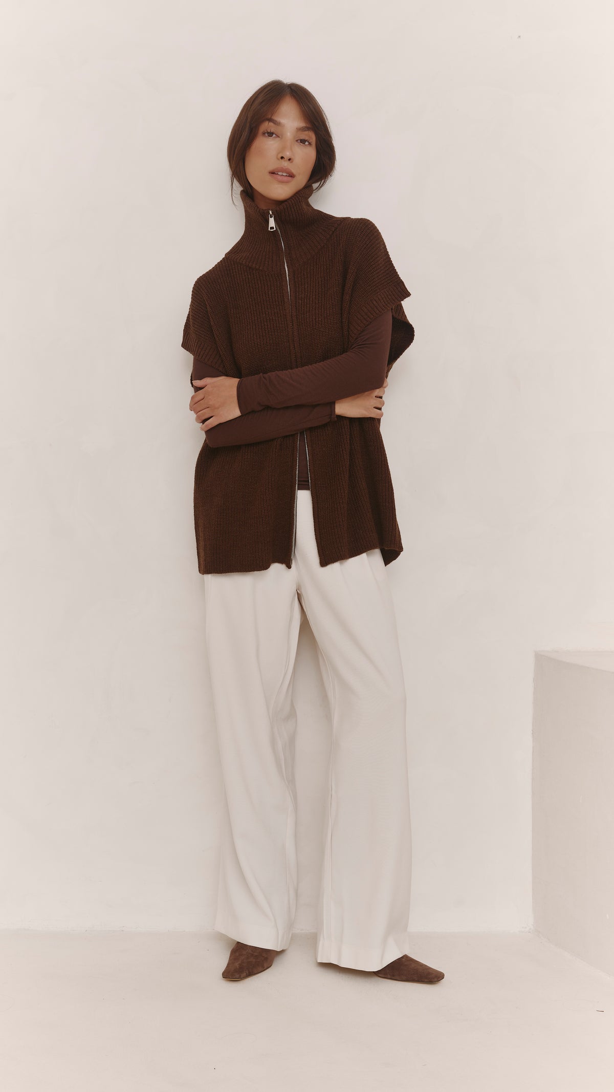 Millie Sleeveless Knit Cardigan - Dark Espresso
