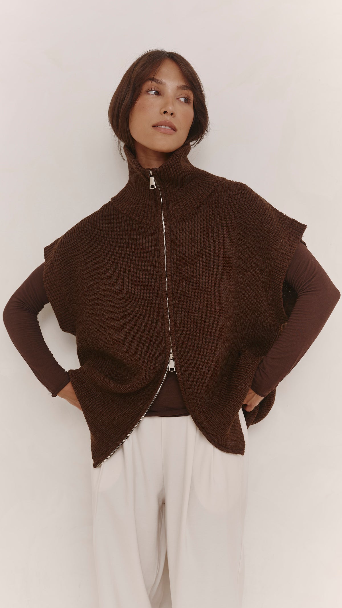 Millie Sleeveless Knit Cardigan - Dark Espresso