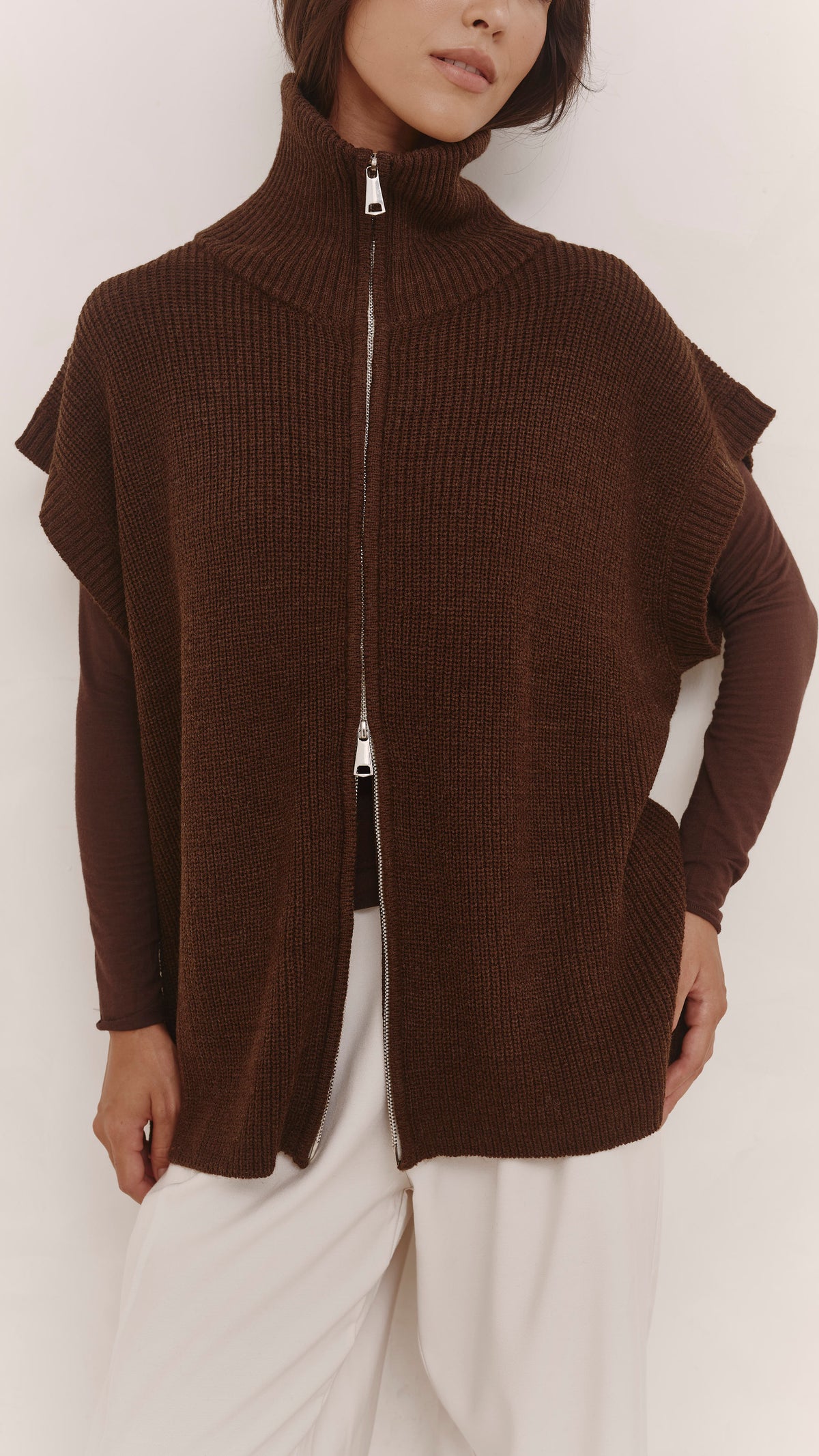 Millie Sleeveless Knit Cardigan - Dark Espresso
