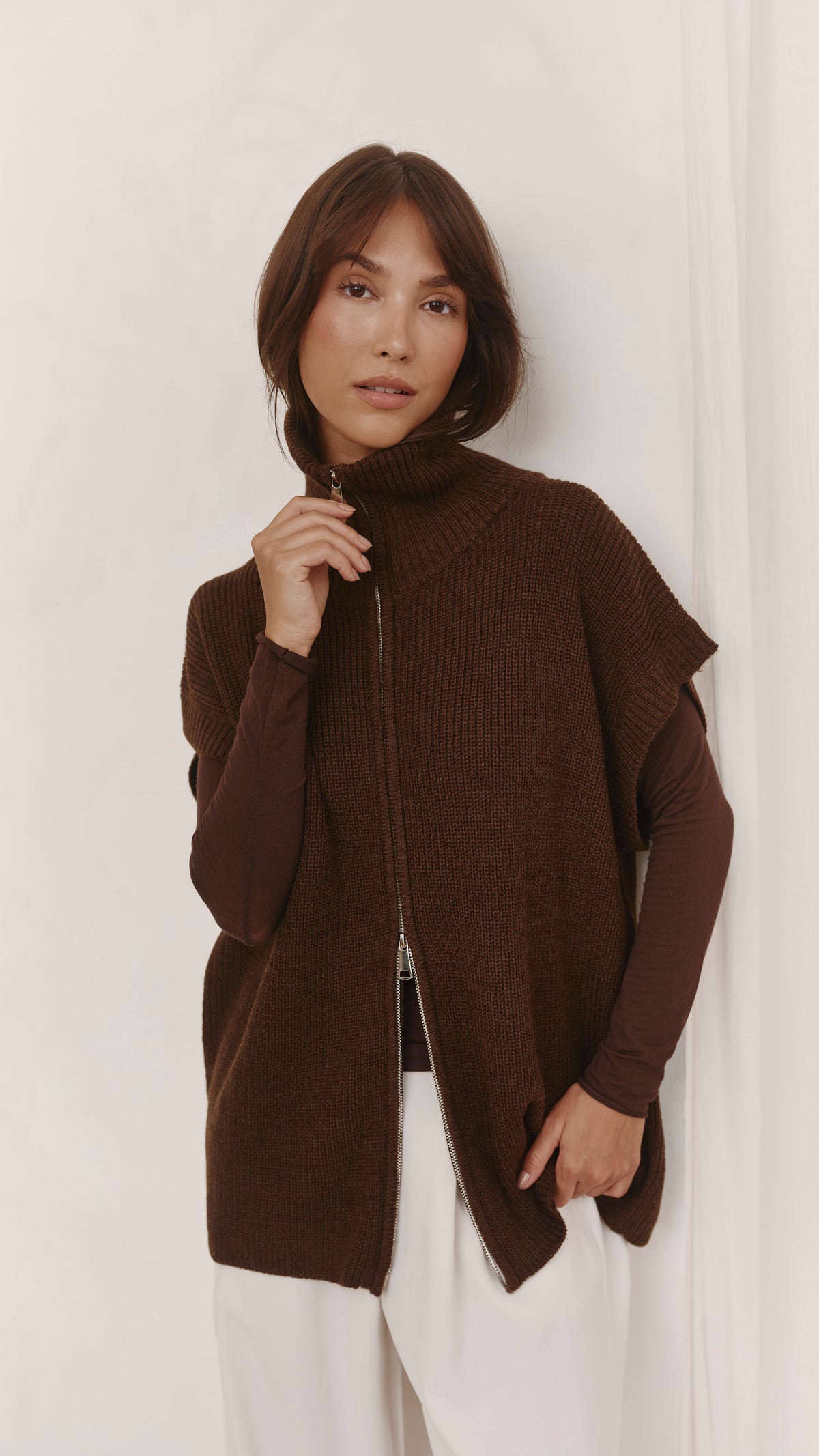 Millie Sleeveless Knit Cardigan - Dark Espresso