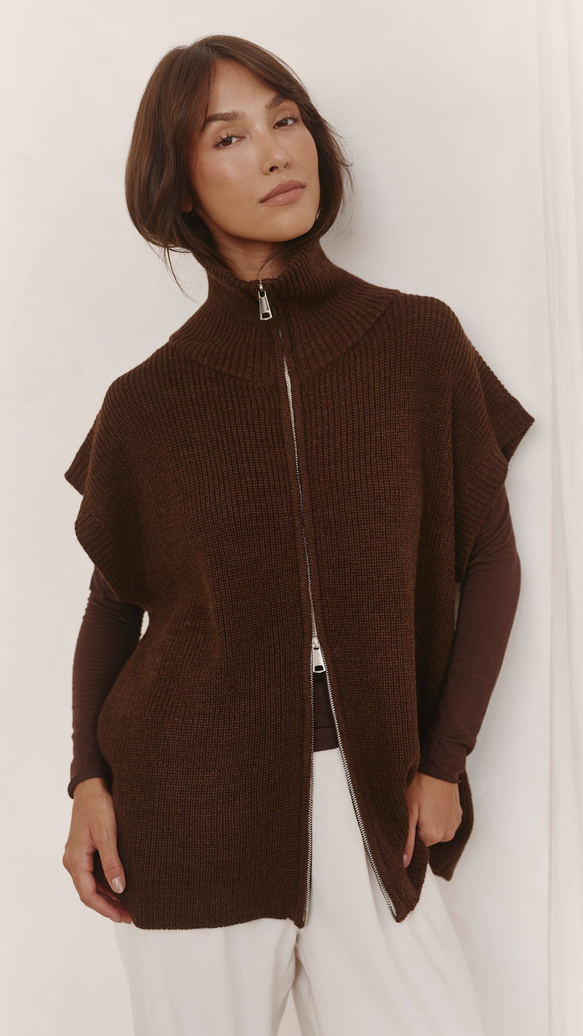 Millie Sleeveless Knit Cardigan - Dark Espresso