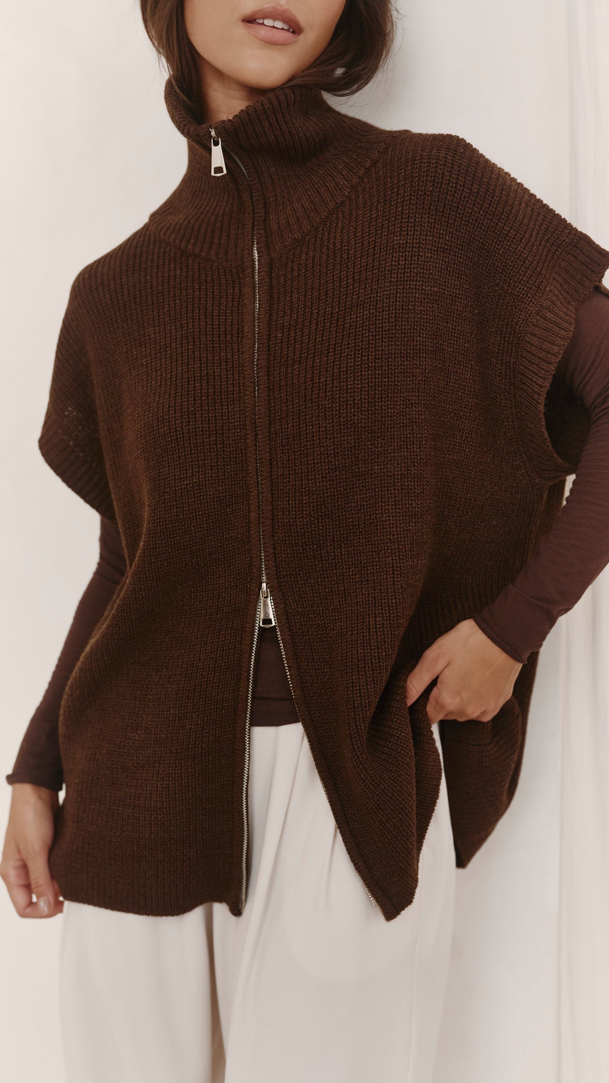 Millie Sleeveless Knit Cardigan - Dark Espresso
