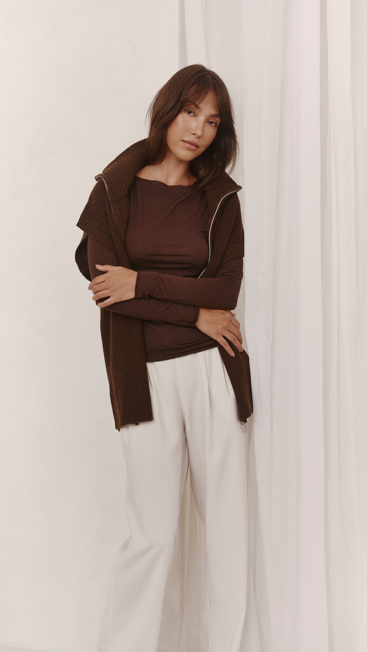 Millie Sleeveless Knit Cardigan - Dark Espresso