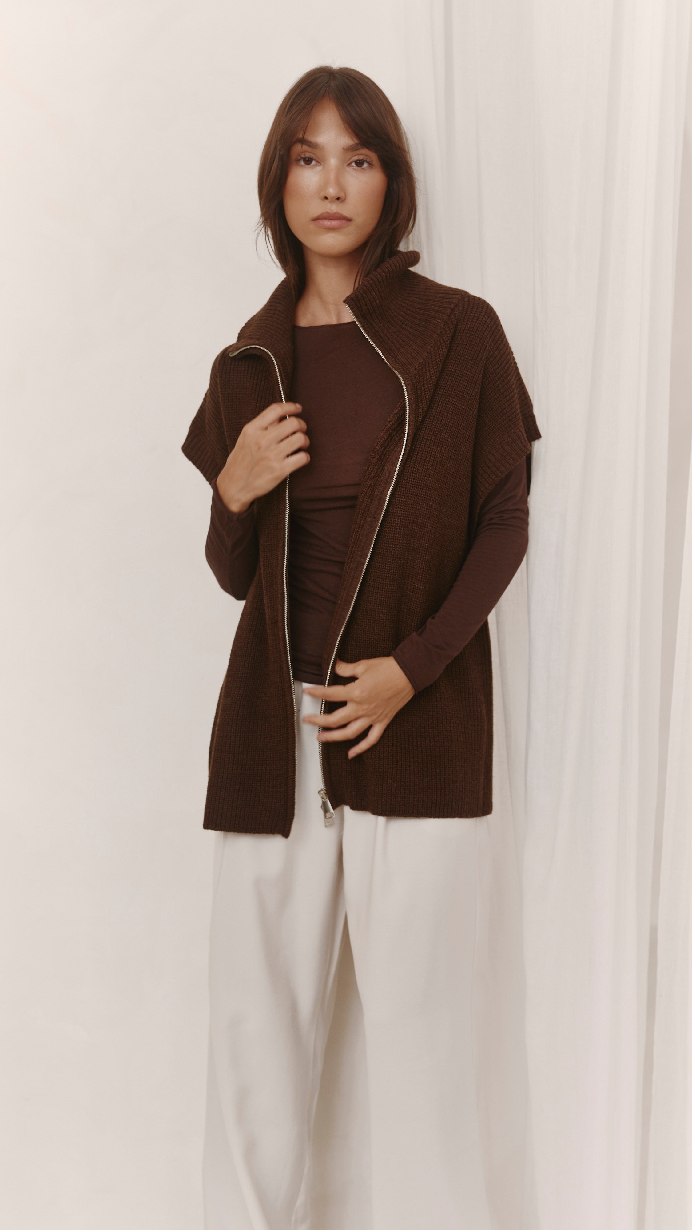 Millie Sleeveless Knit Cardigan - Dark Espresso