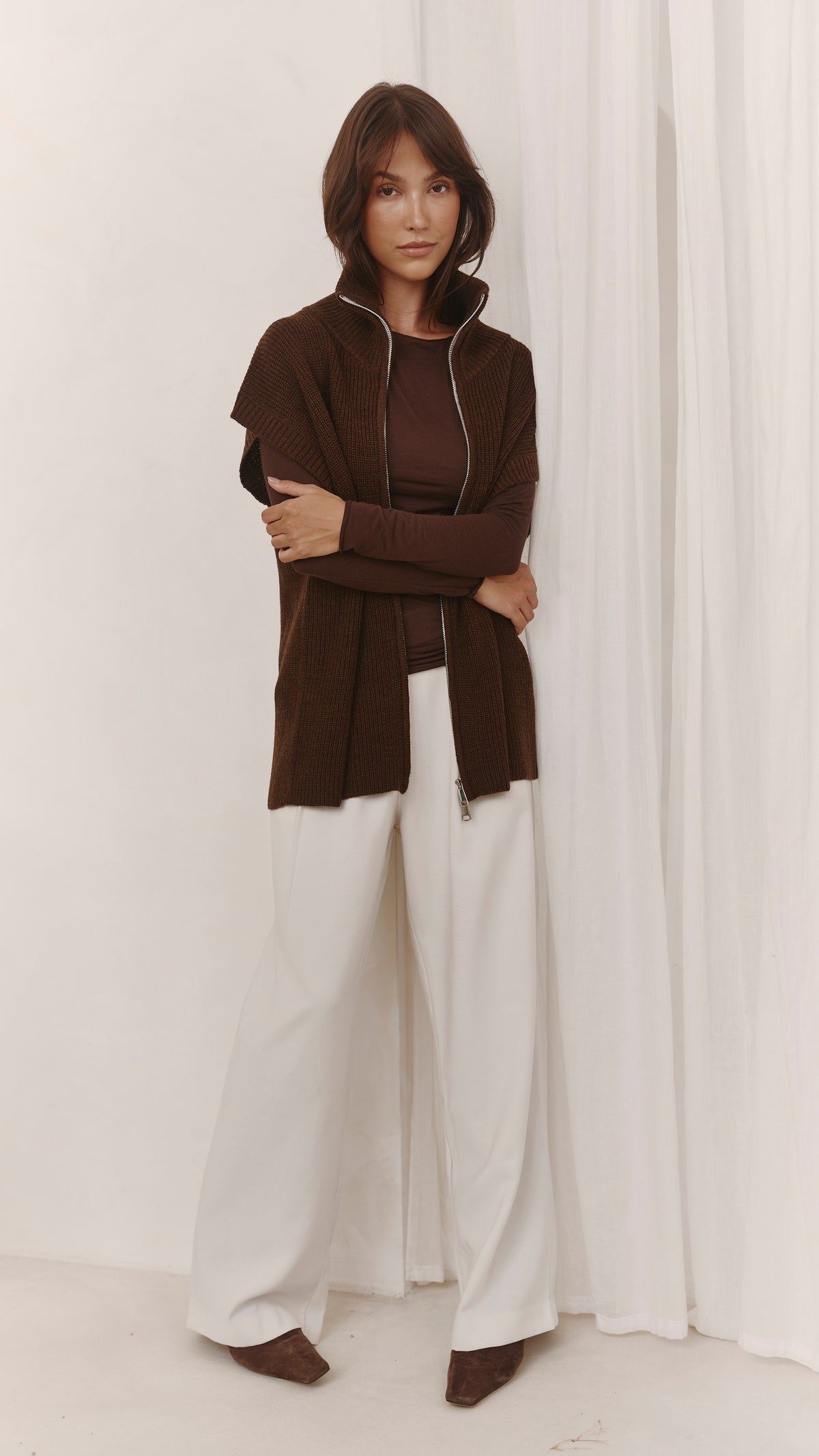 Millie Sleeveless Knit Cardigan - Dark Espresso
