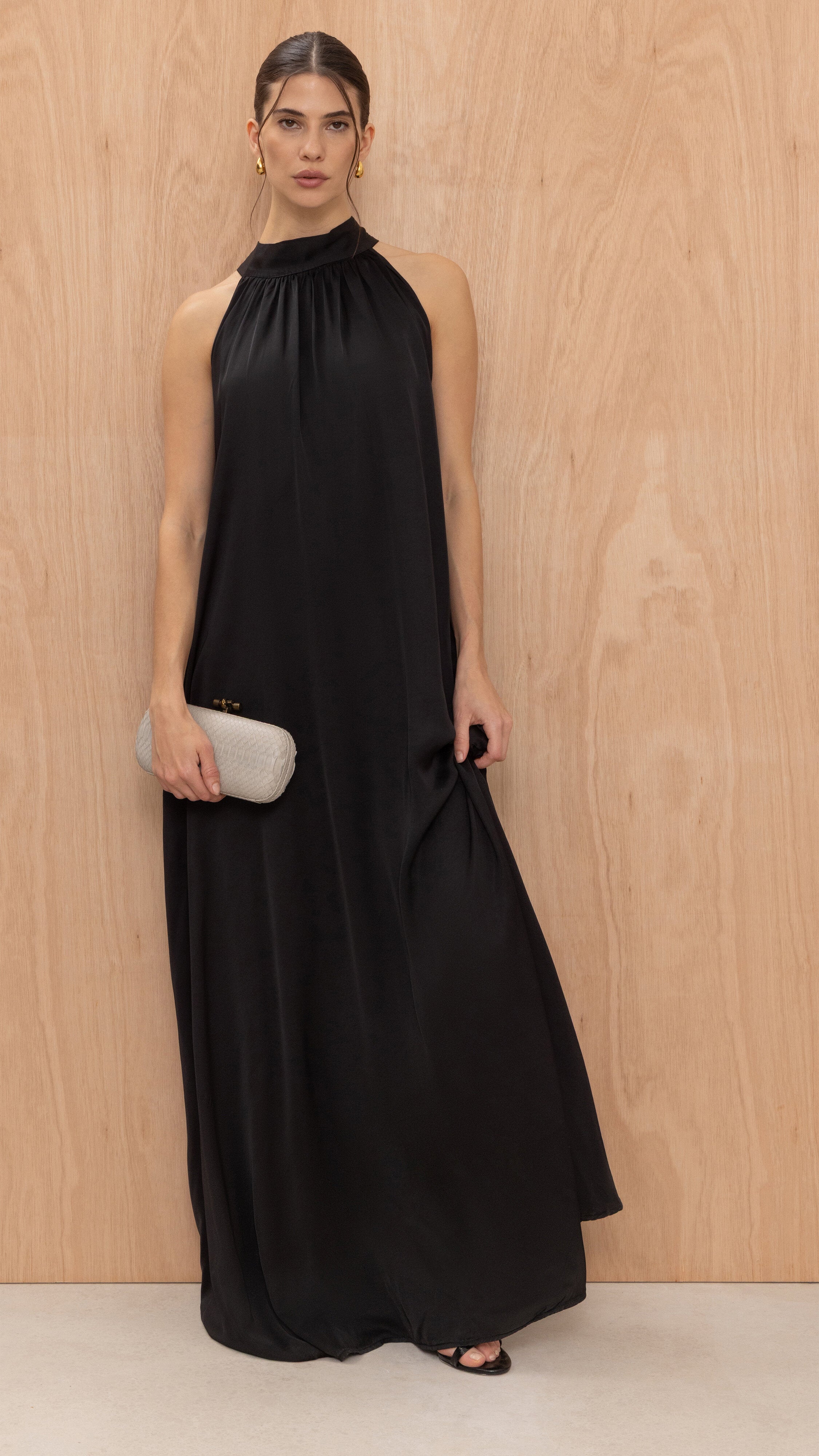 Everly Column Satin Dress - Black