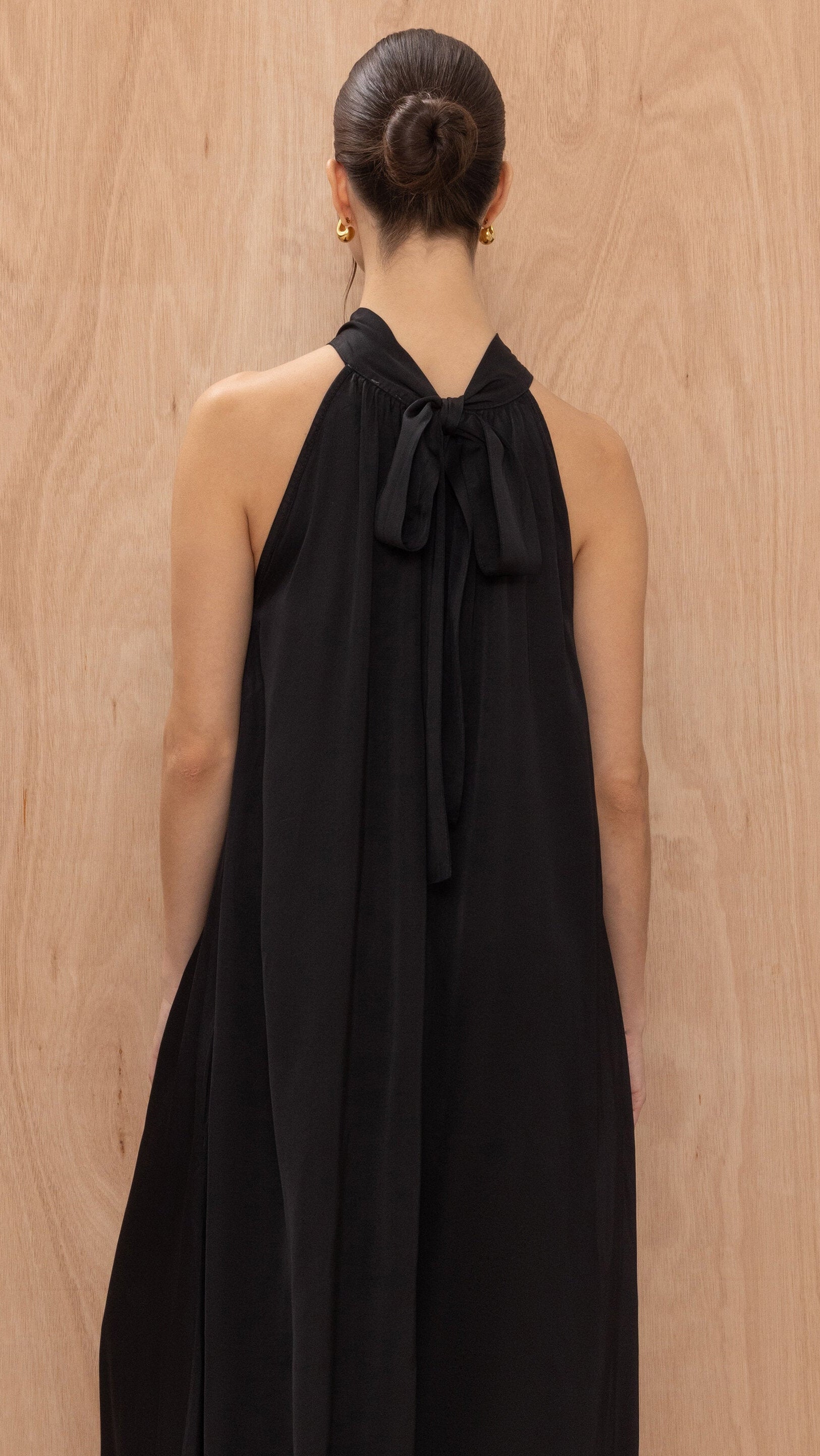 Everly Column Satin Dress - Black