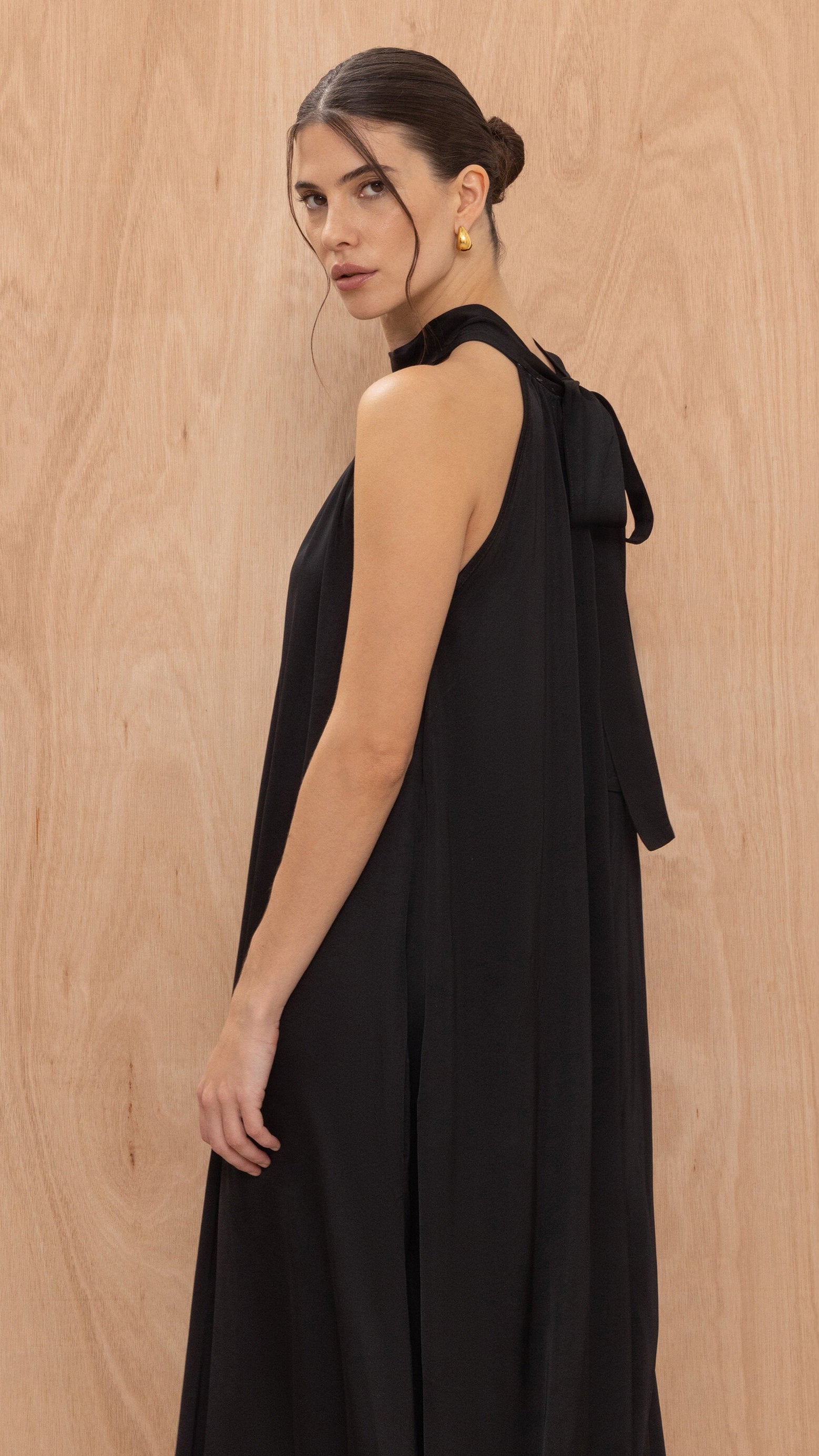 Everly Column Satin Dress - Black