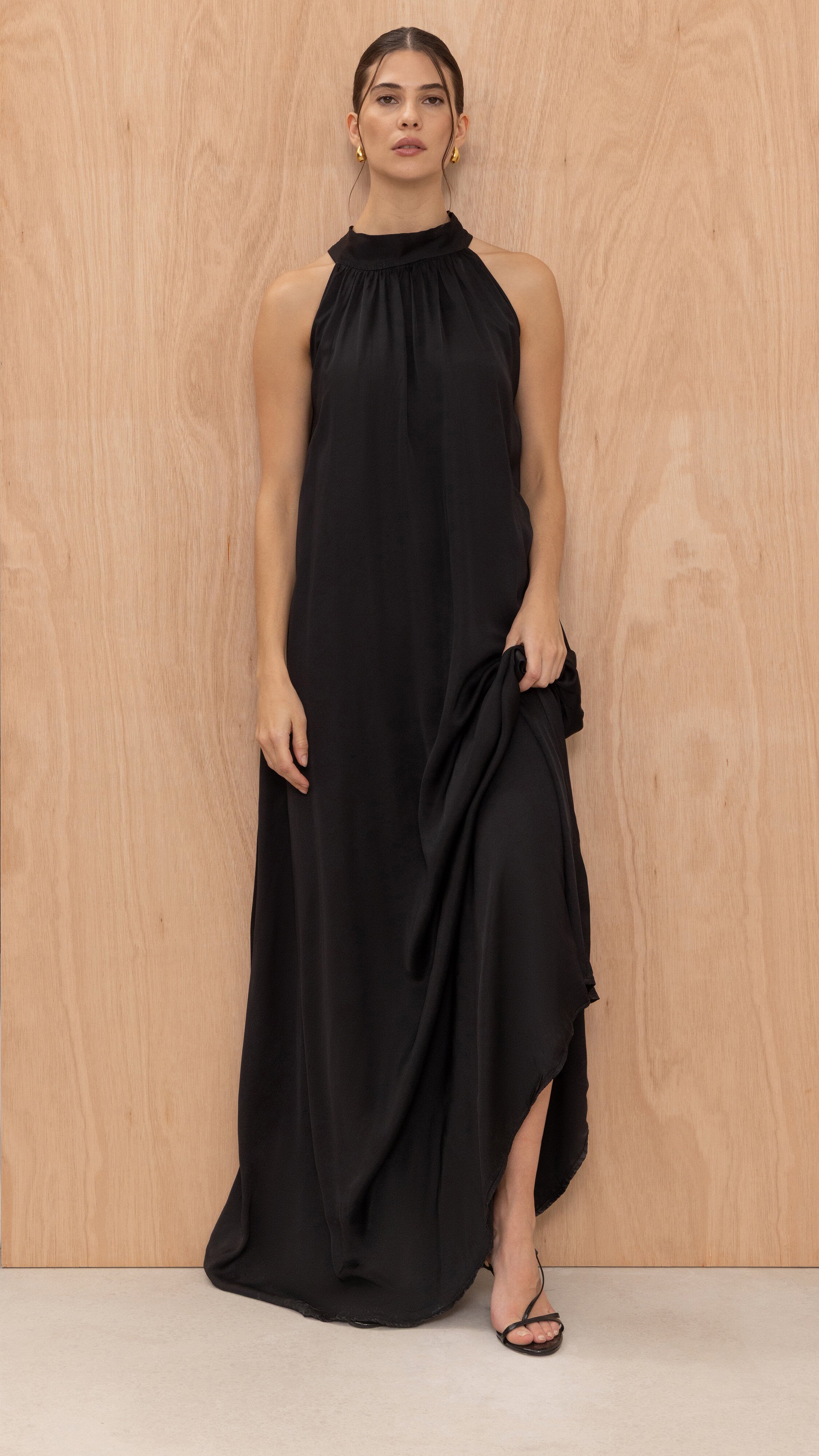 Everly Column Satin Dress - Black