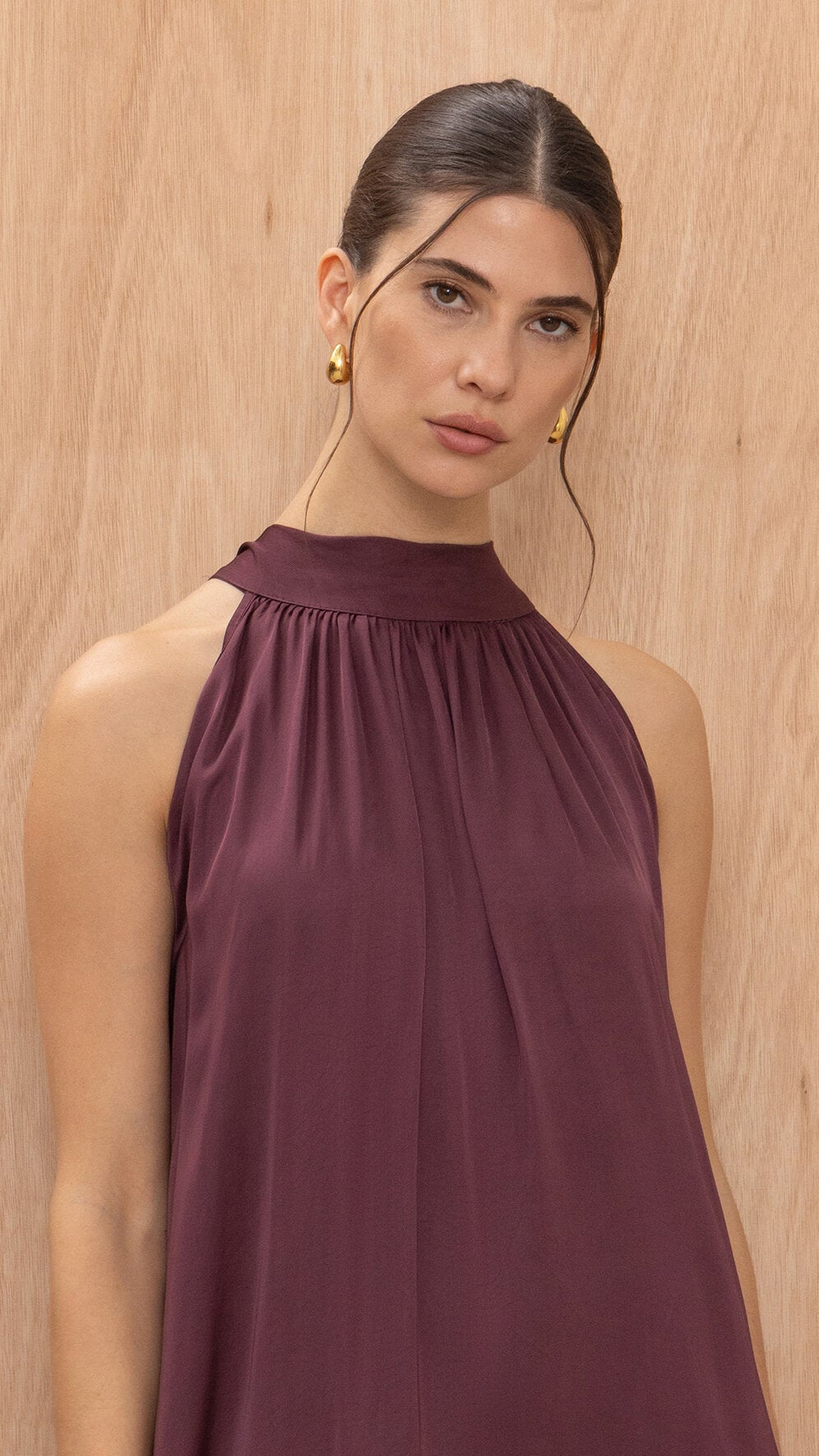 Everly Column Satin Dress - Burgundy