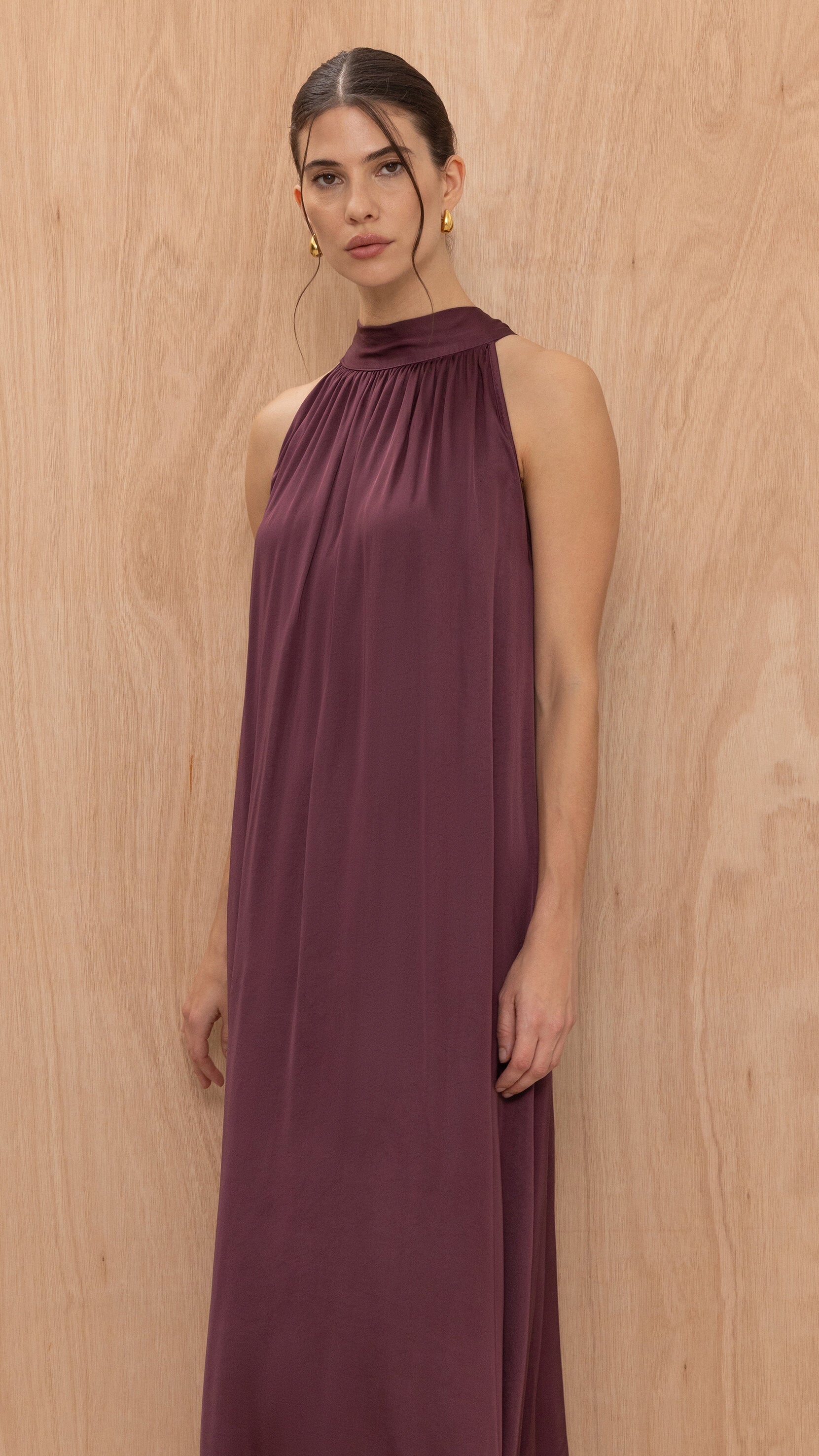 Everly Column Satin Dress - Burgundy