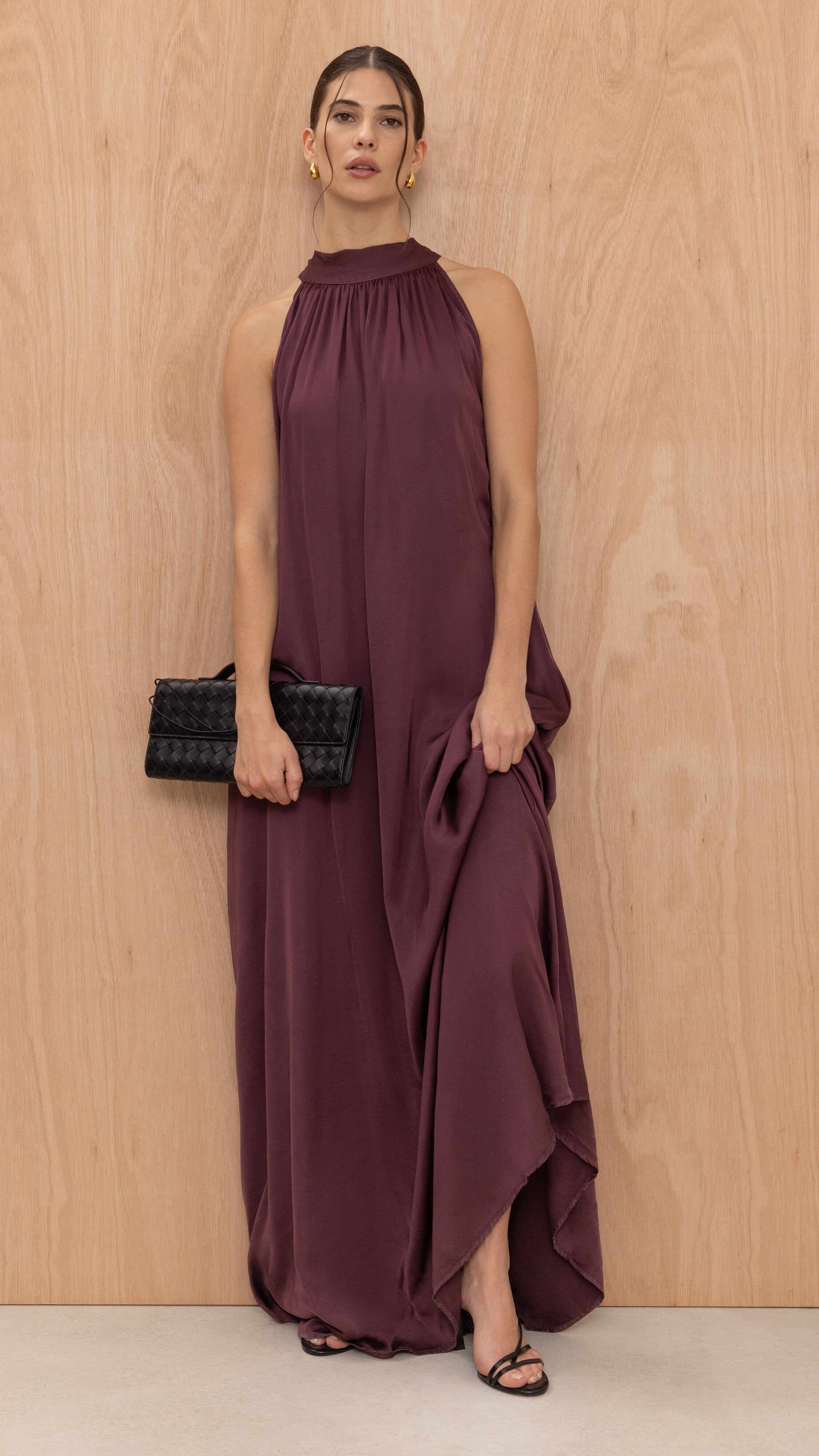 Everly Column Satin Dress - Burgundy