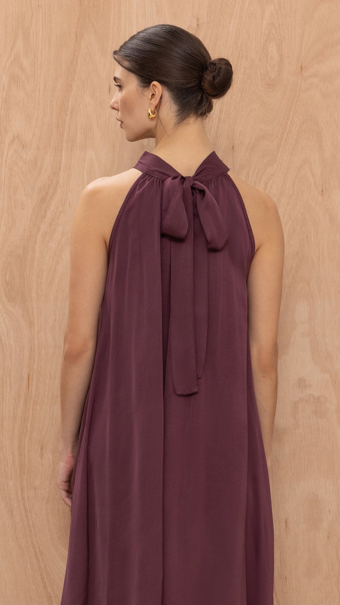 Everly Column Satin Dress - Burgundy