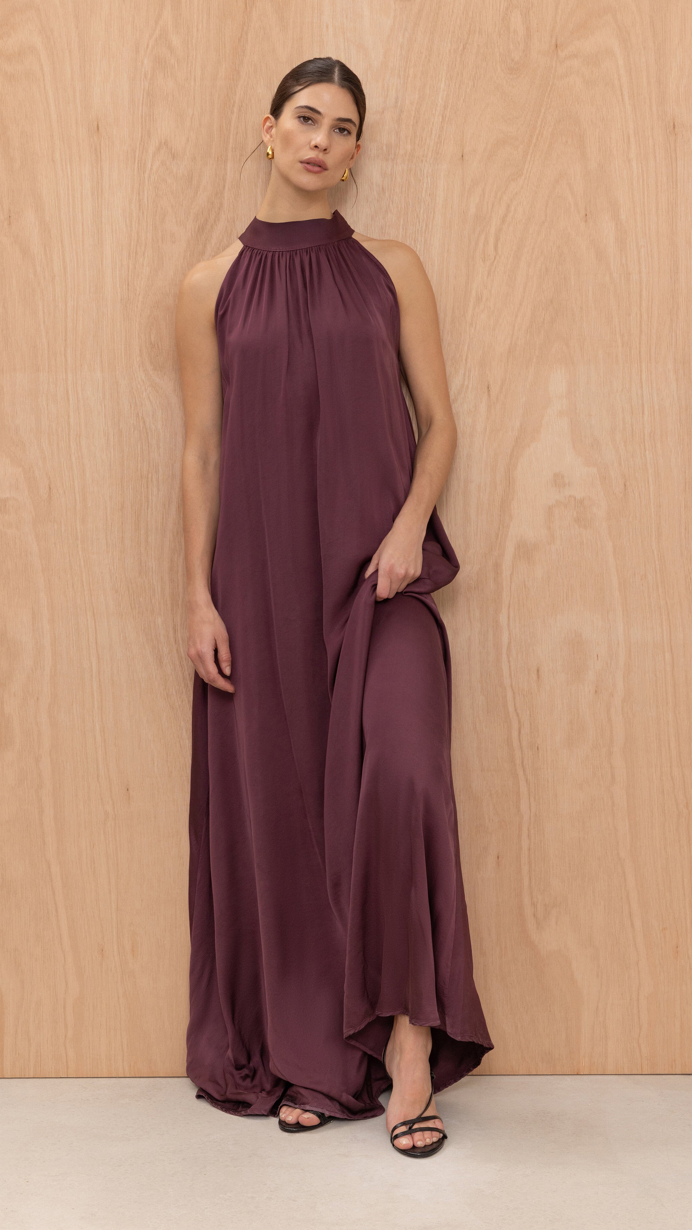 Everly Column Satin Dress - Burgundy