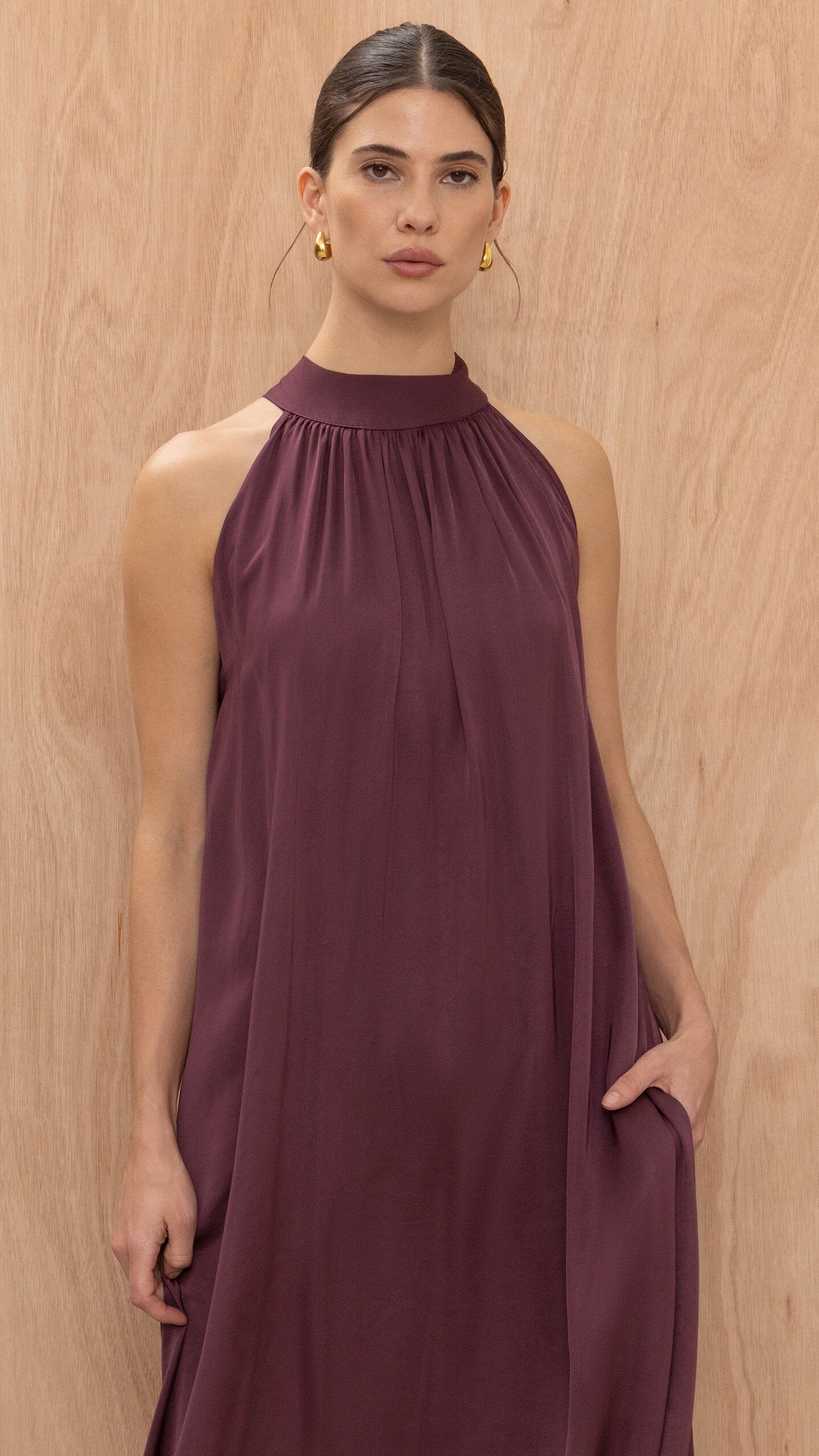 Everly Column Satin Dress - Burgundy