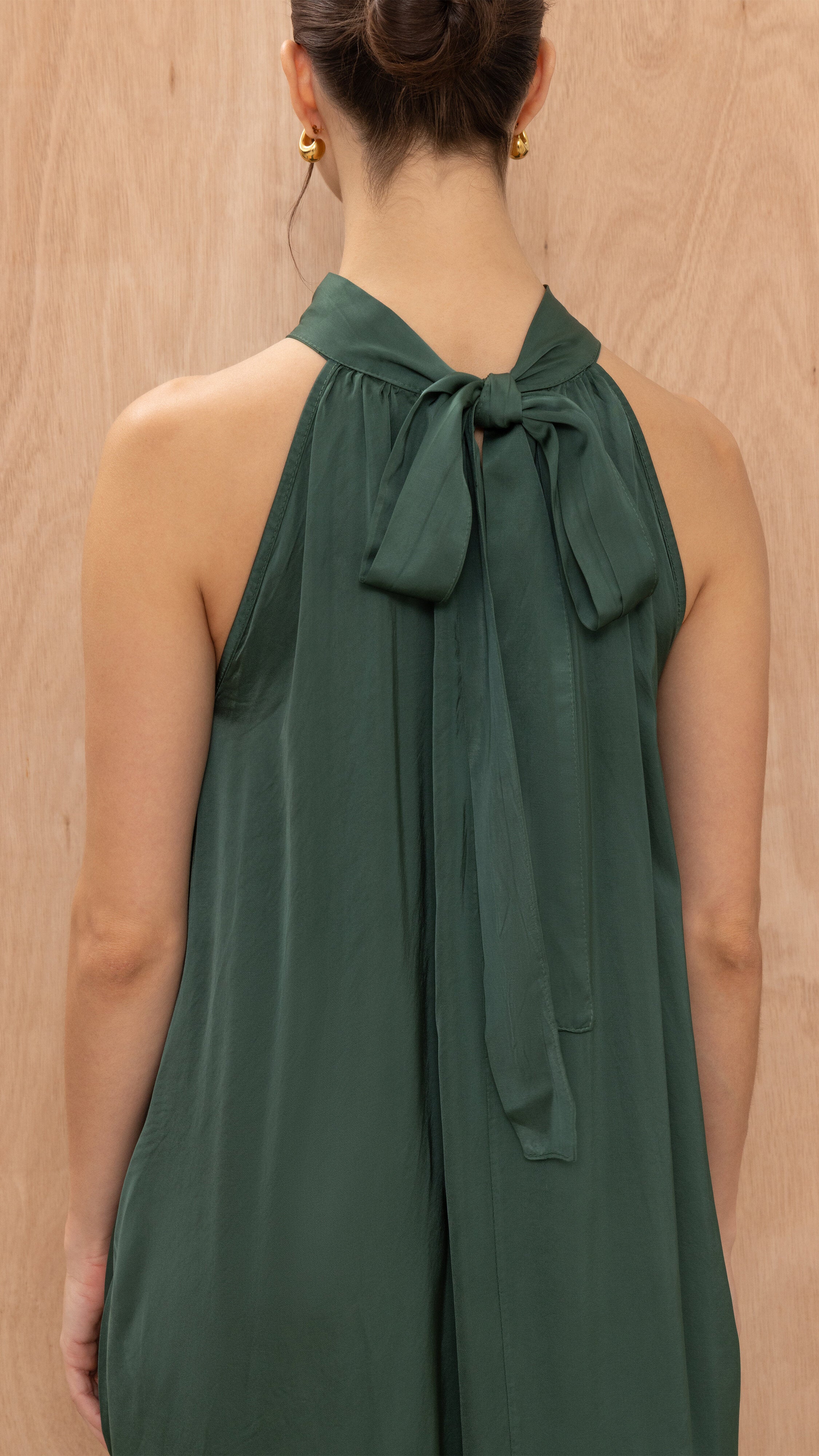 Everly Column Satin Dress - Emerald Green