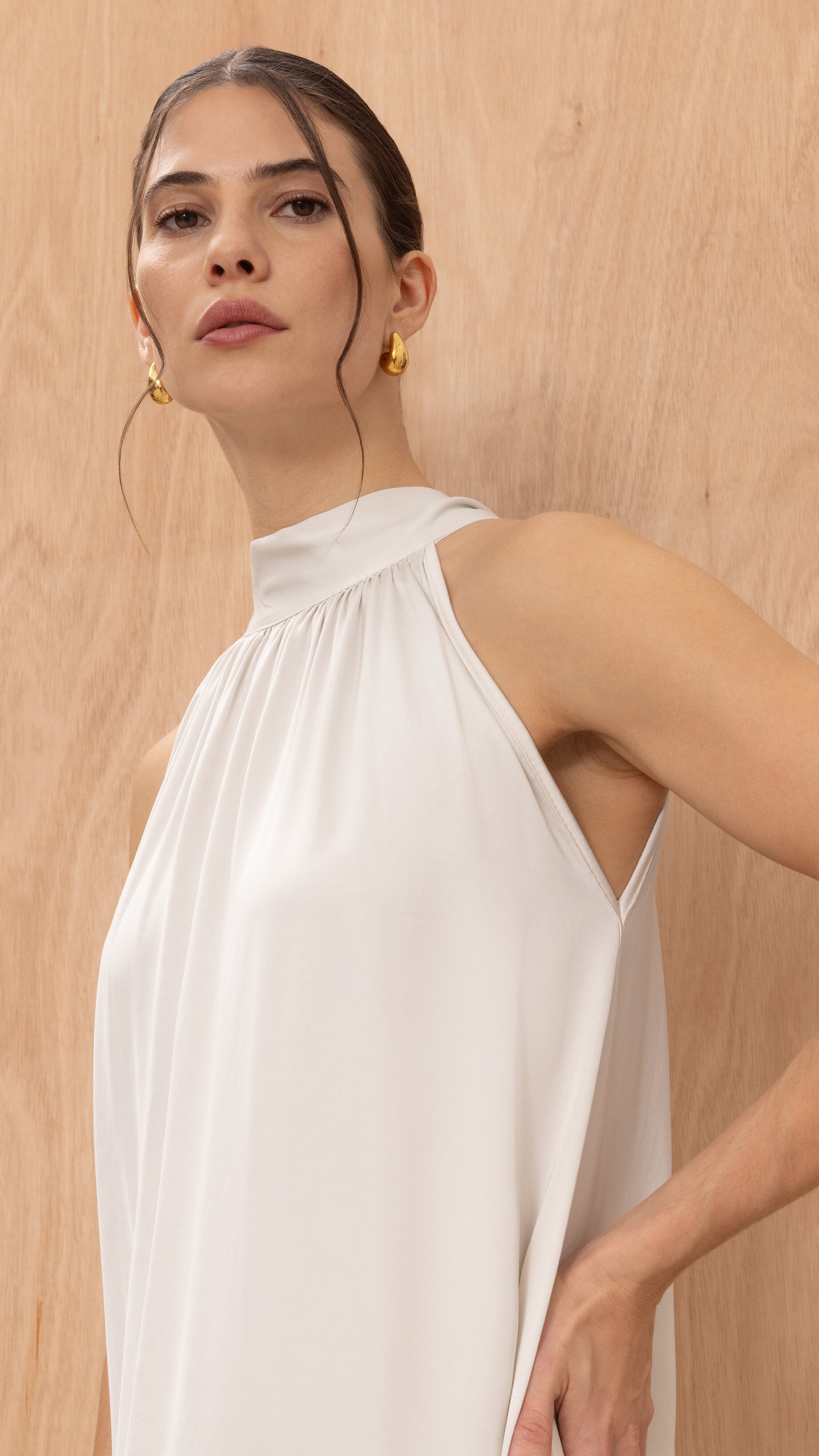 Everly Column Satin Dress - Oyster