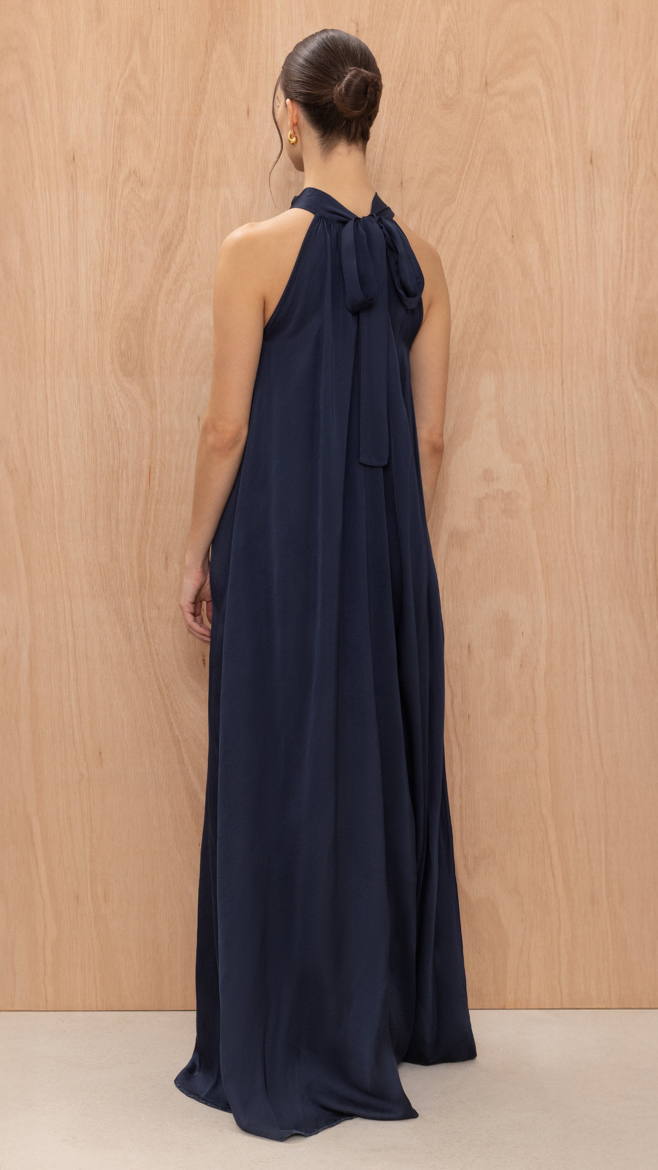 Everly Column Satin Dress - Deep Navy