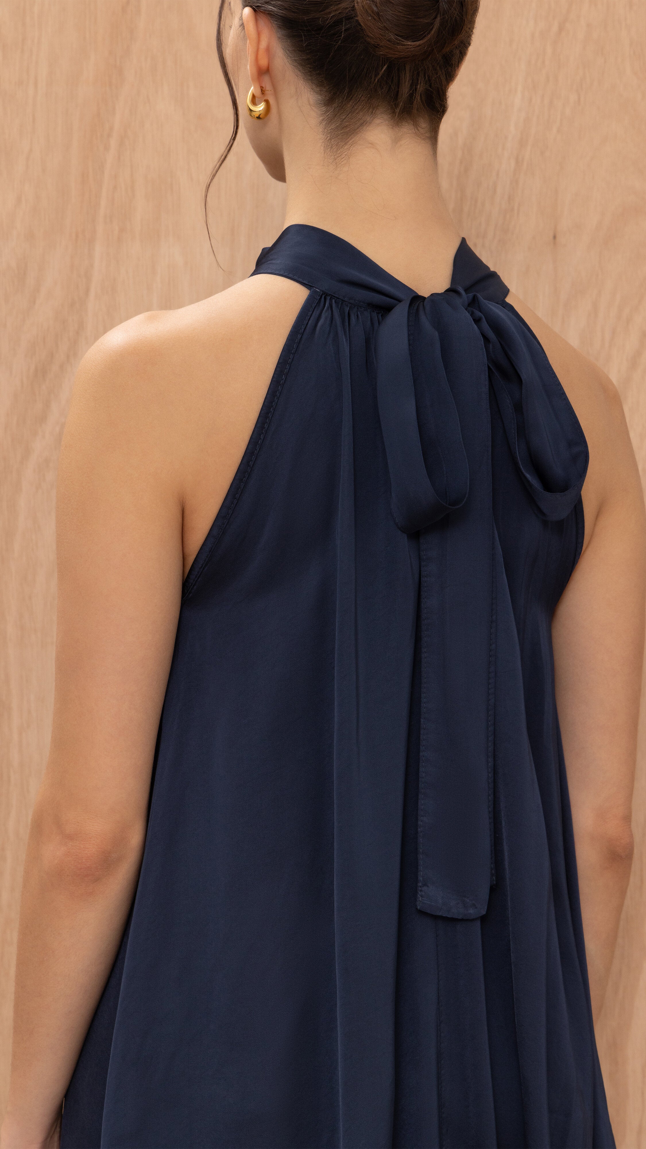 Everly Column Satin Dress - Deep Navy
