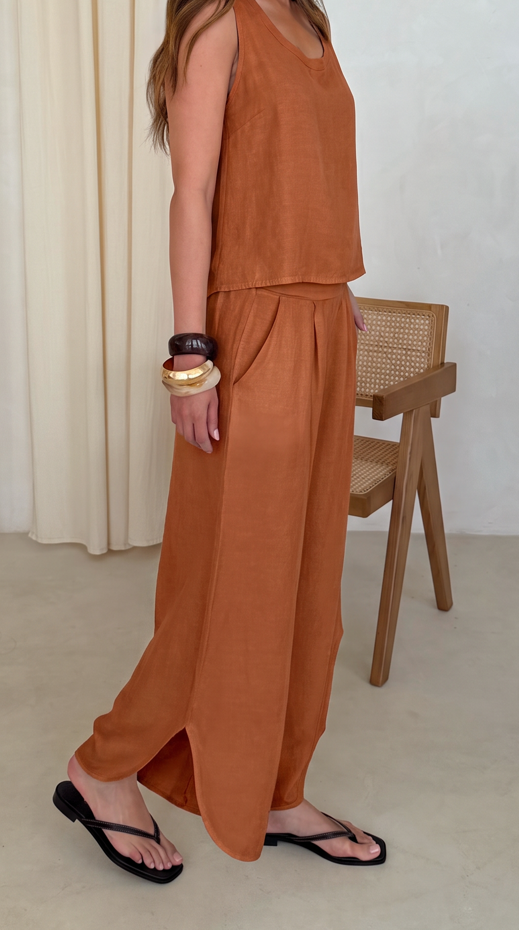 Flavia Tencel Linen Trousers - Cognac