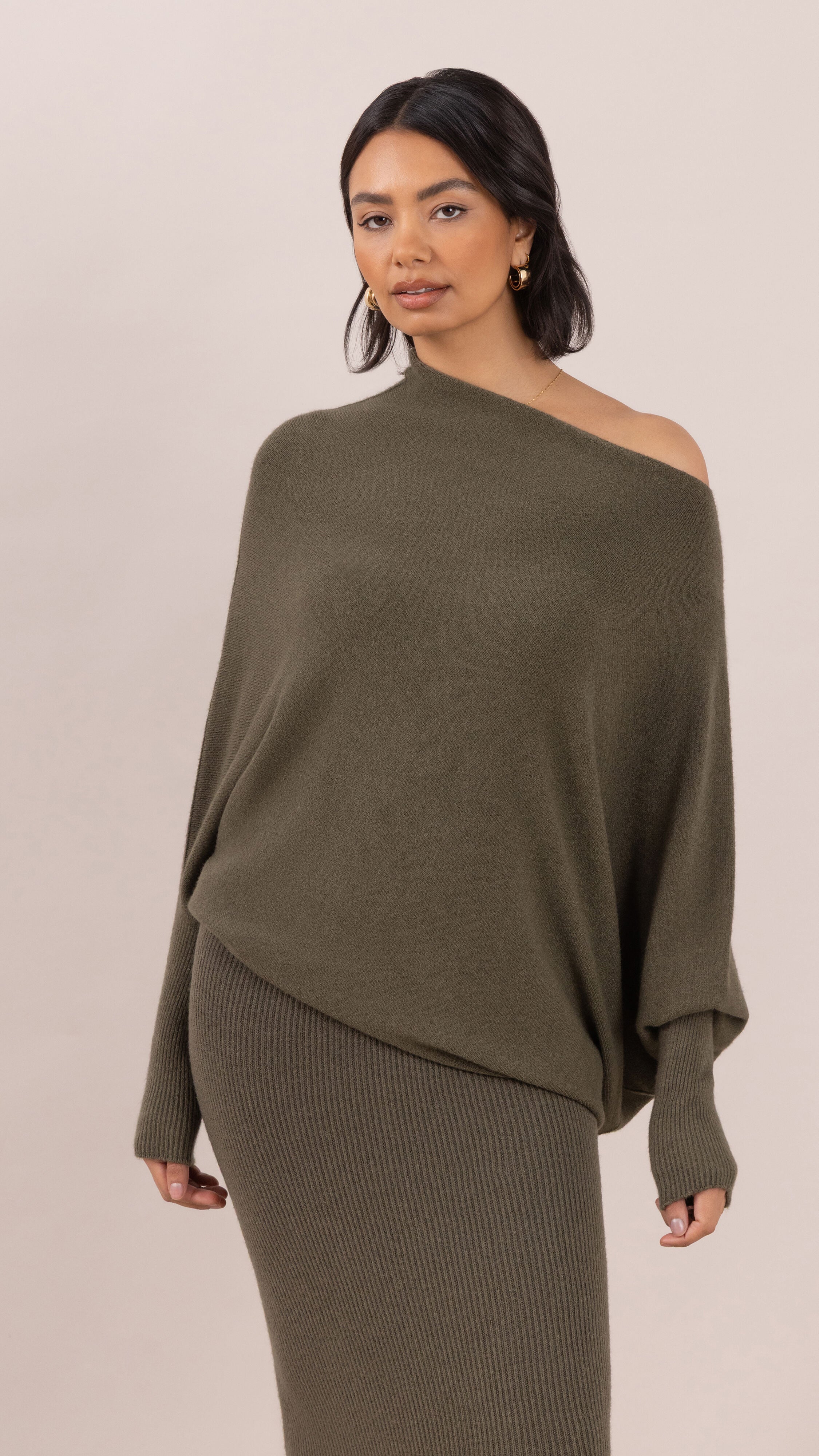Natalie Asymmetric Sweater - Khaki