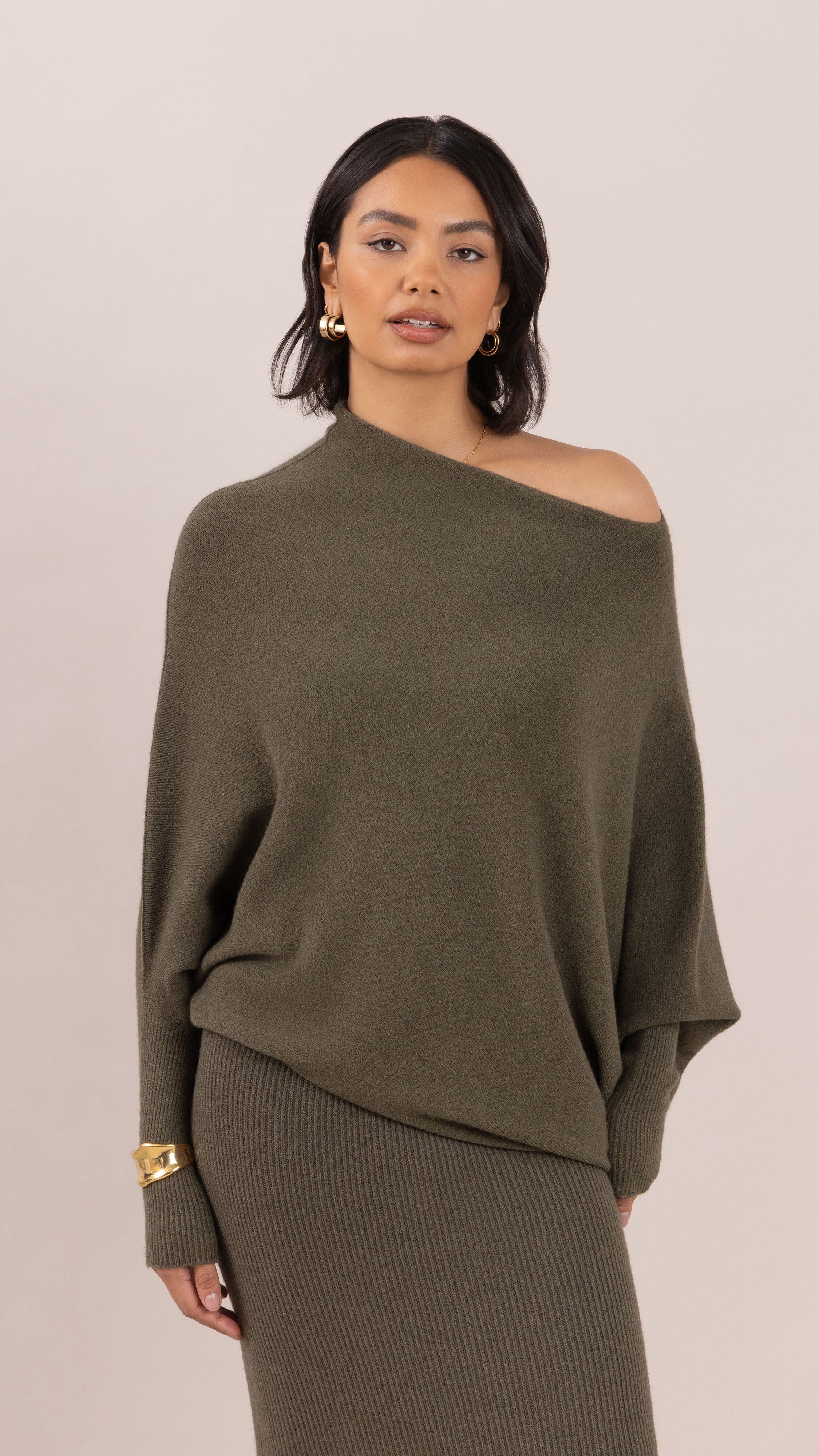Natalie Asymmetric Sweater - Khaki