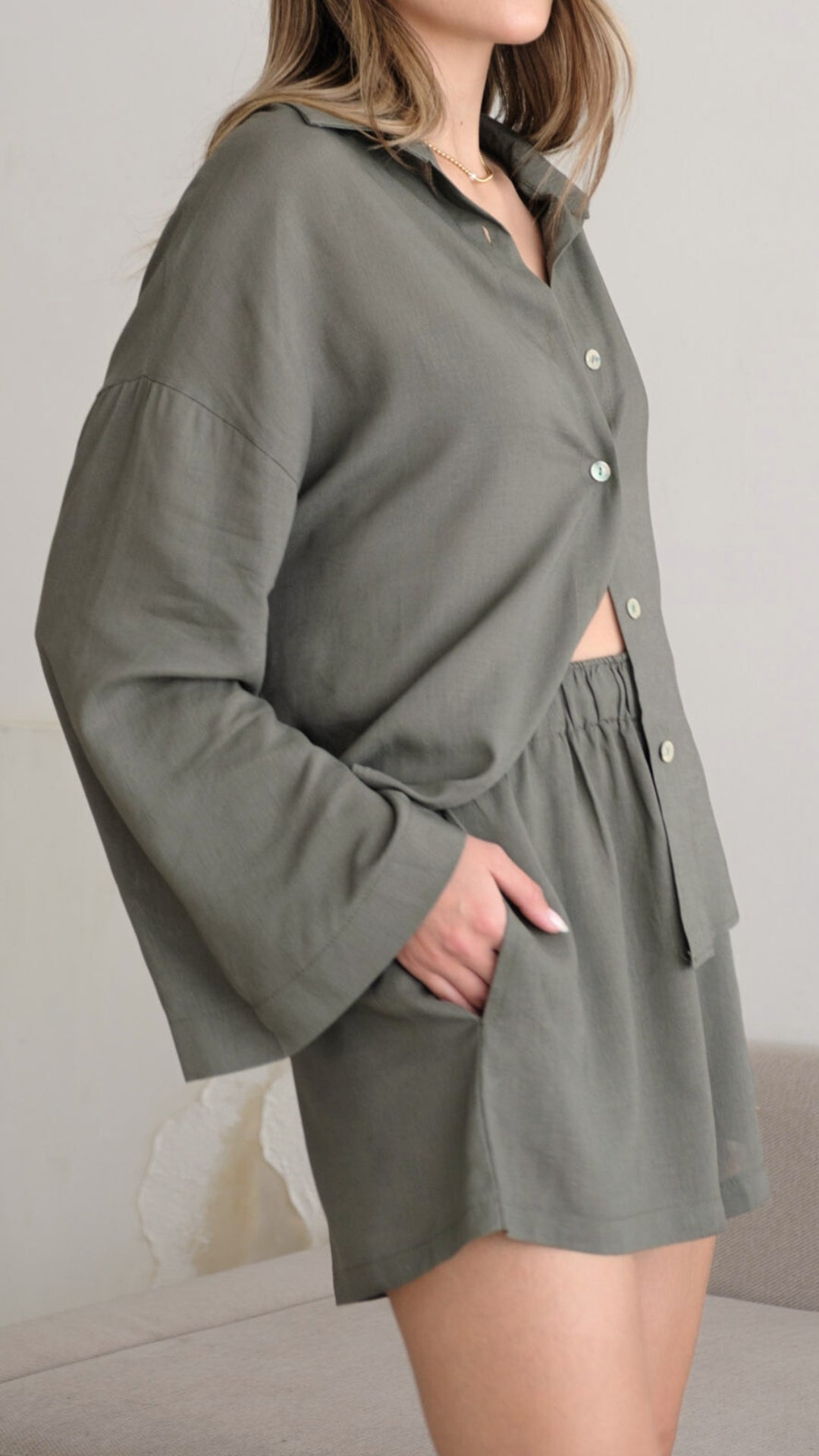 Amaya Linen Shorts - Slate