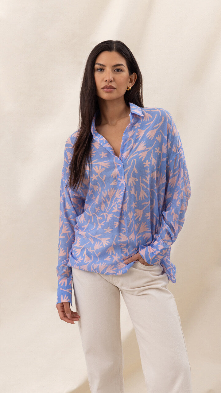 Libby Printed Shirt - Blue Meadow Print