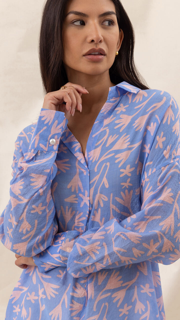 Libby Printed Shirt - Blue Meadow Print