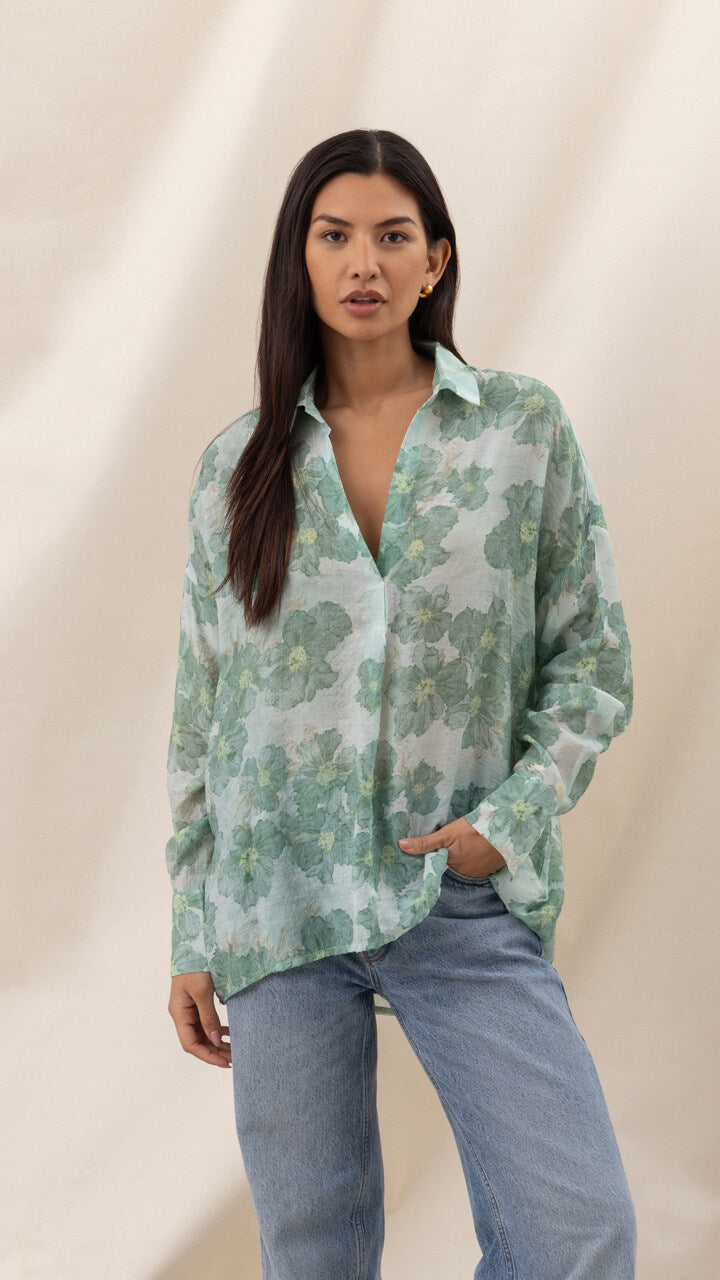Libby Printed Shirt - Jade Floral Print