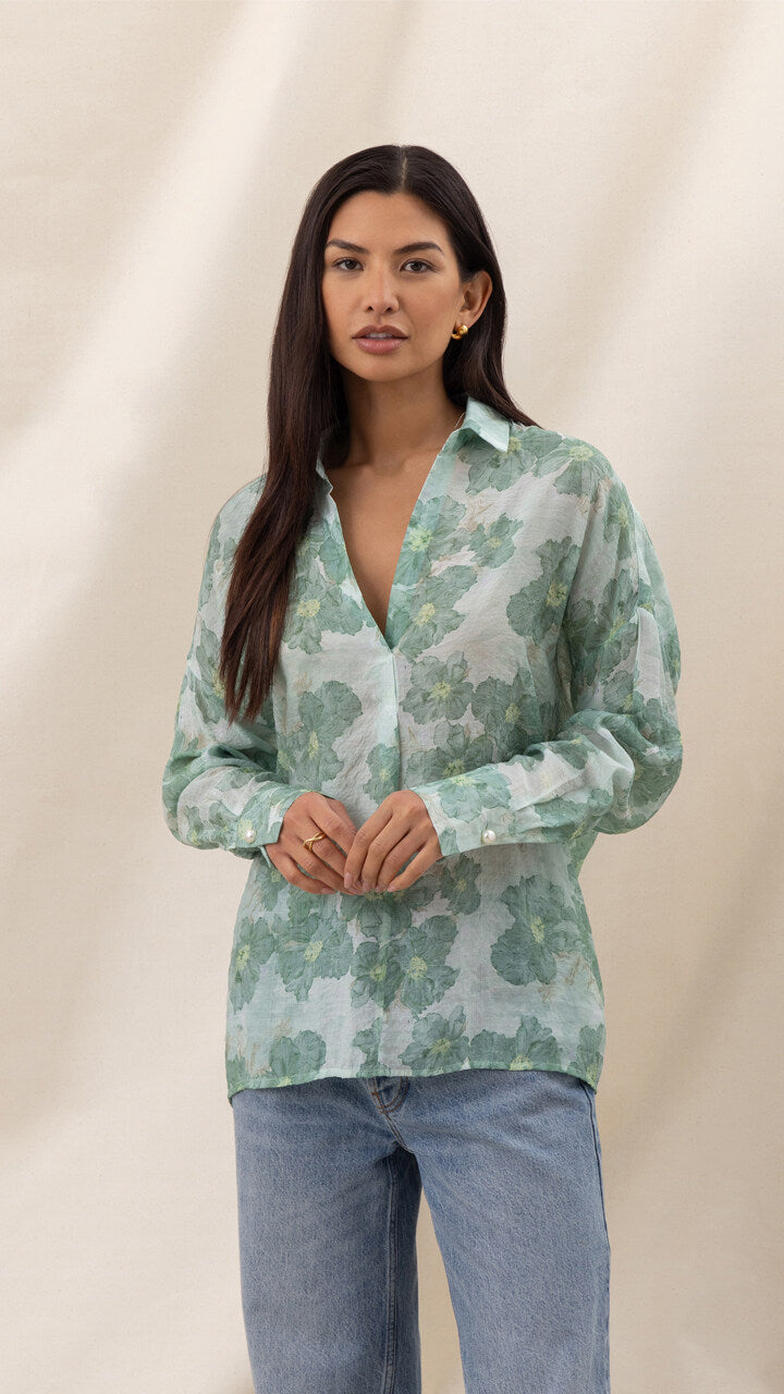 Libby Printed Shirt - Jade Floral Print